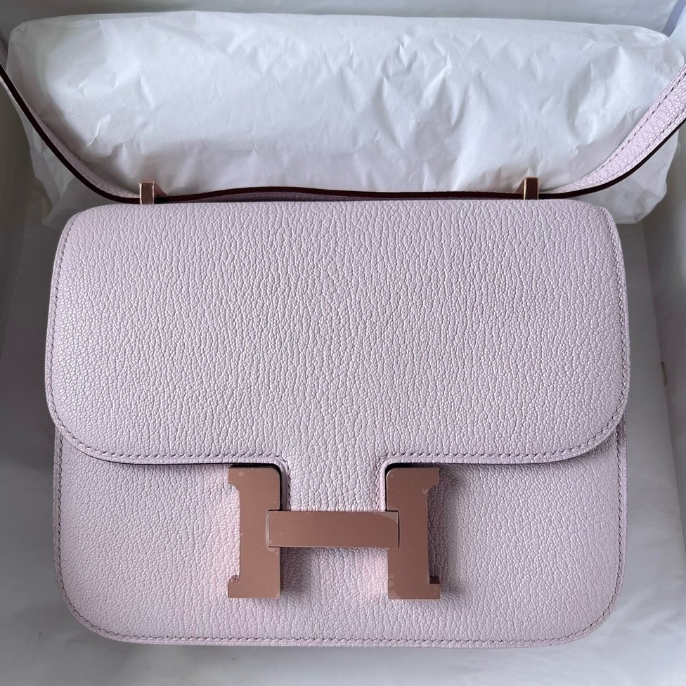 H**mes constance 18 handmade bag in mauve pale chevre mysore leather