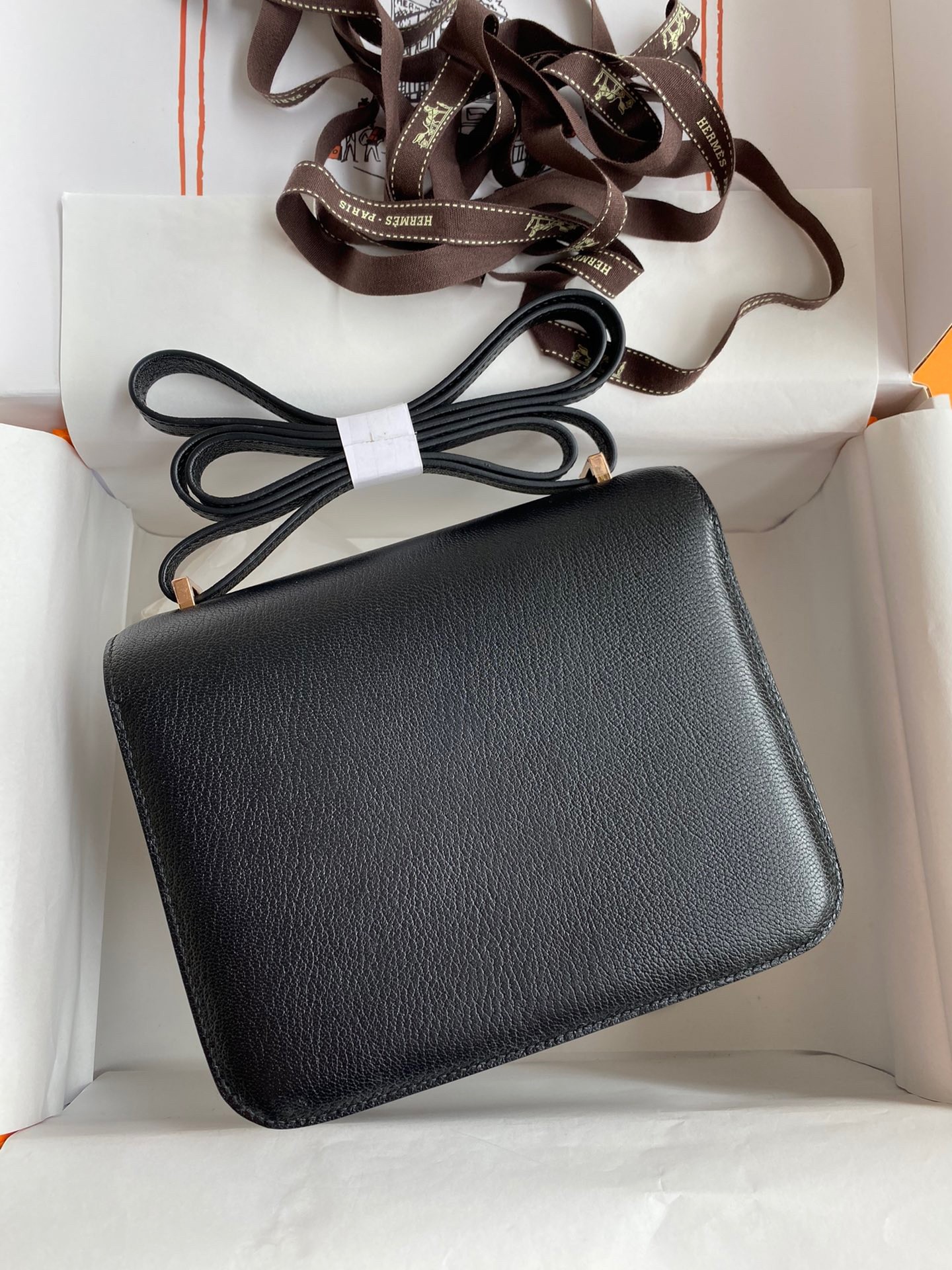 H**mes constance 18 handmade bag in black chevre mysore leather