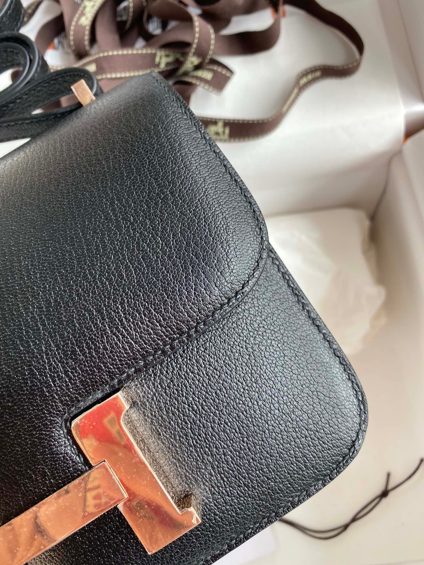 H**mes constance 18 handmade bag in black chevre mysore leather