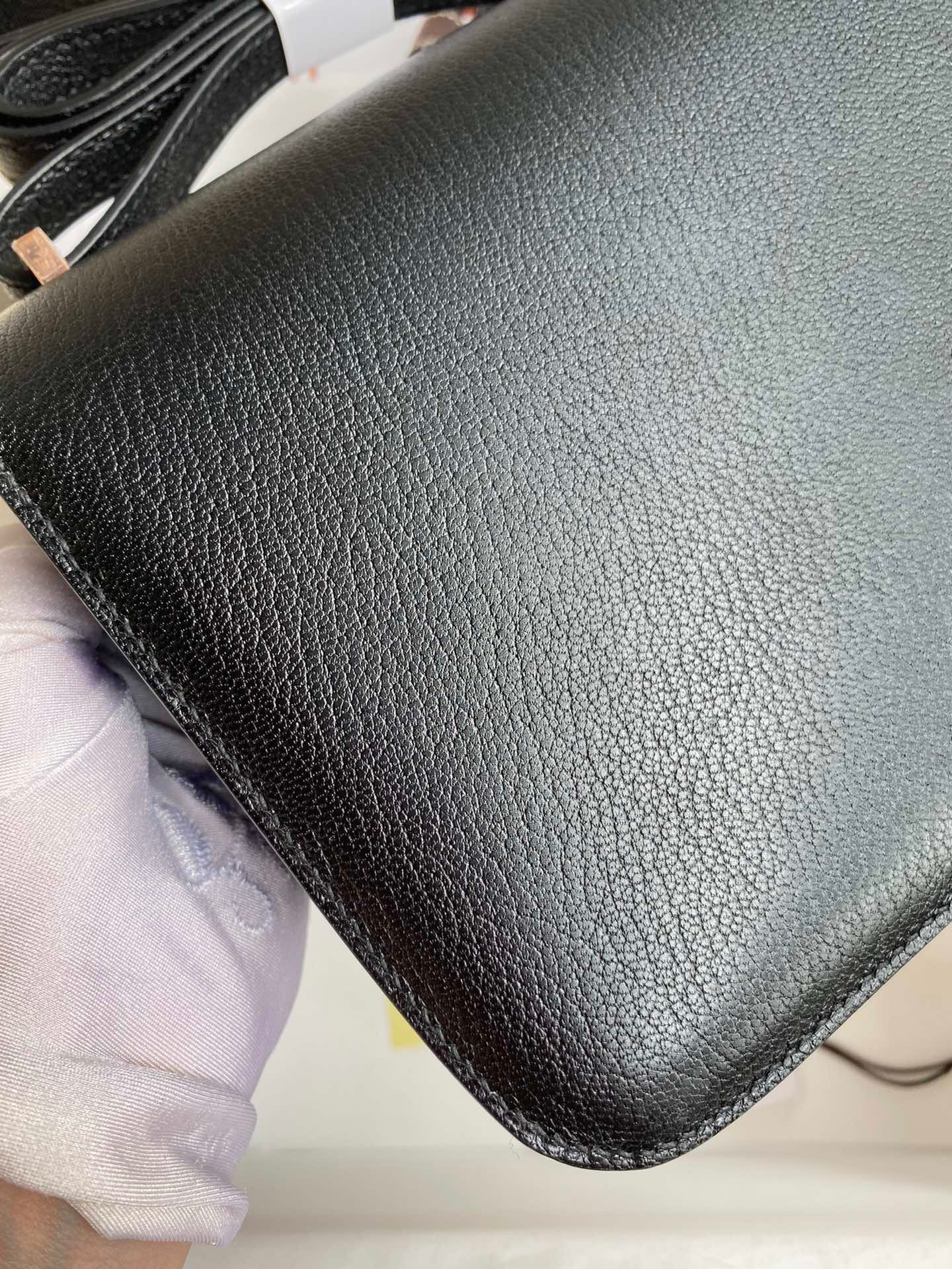 H**mes constance 18 handmade bag in black chevre mysore leather