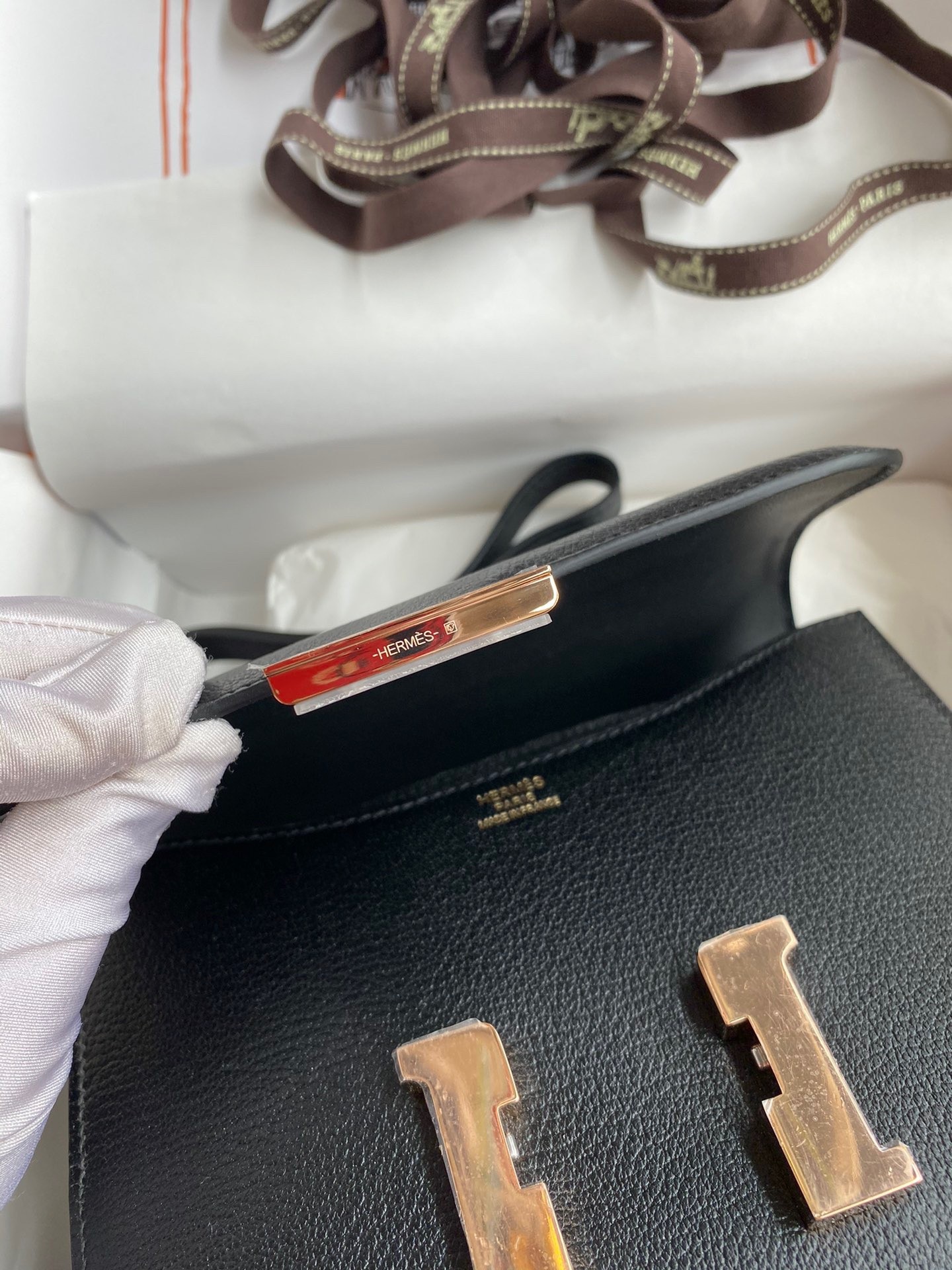 H**mes constance 18 handmade bag in black chevre mysore leather