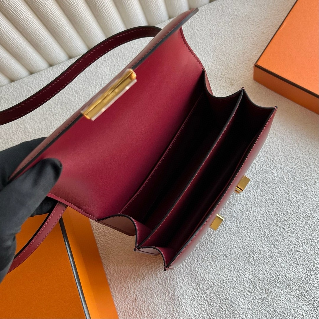 H**mes constance enamel 18 handmade bag in rouge h box calfskin