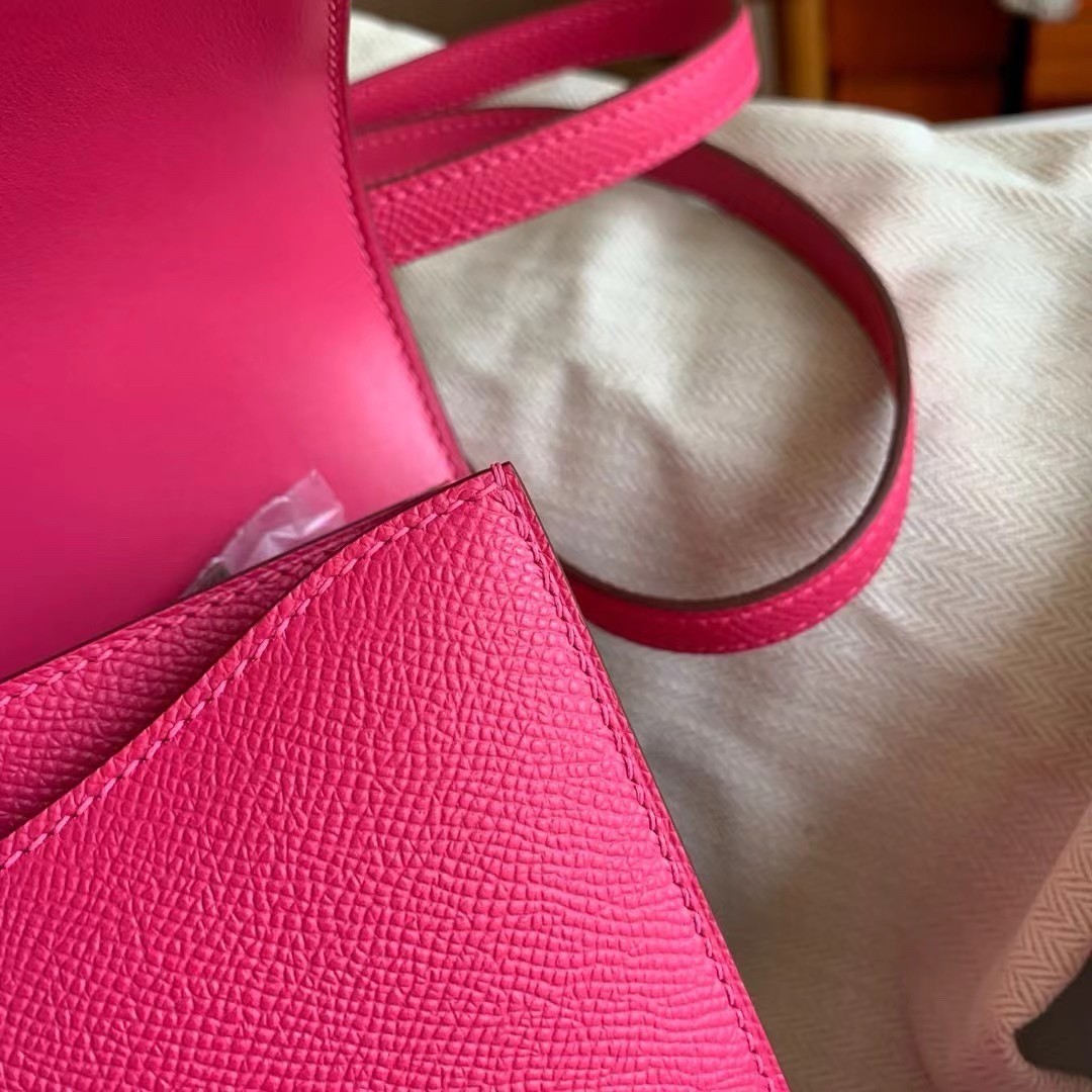 H**mes constance enamel 18 handmade bag in rose mexico epsom calfskin