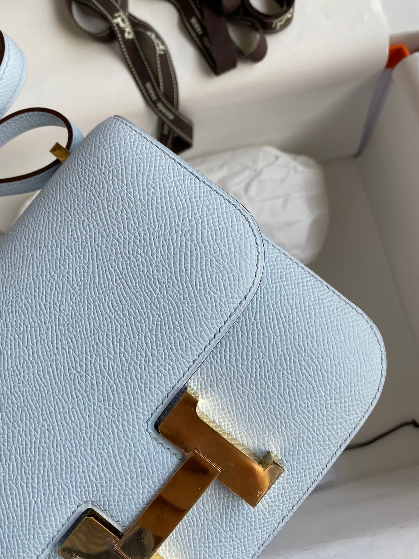H**mes constance 18 handmade bag in blue brume epsom calfskin