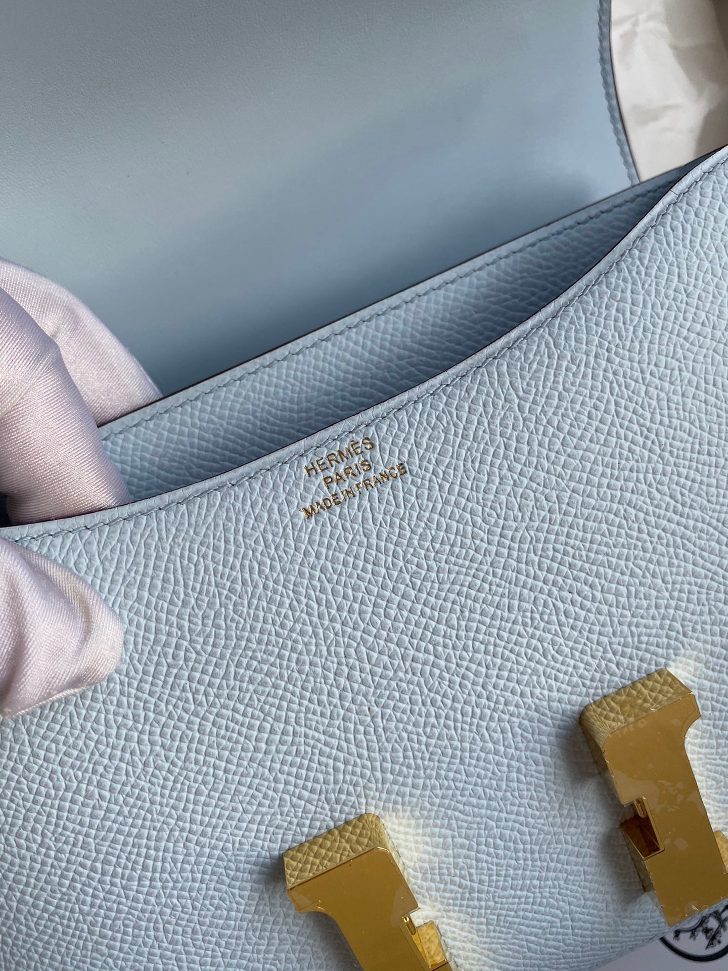 H**mes constance 18 handmade bag in blue brume epsom calfskin