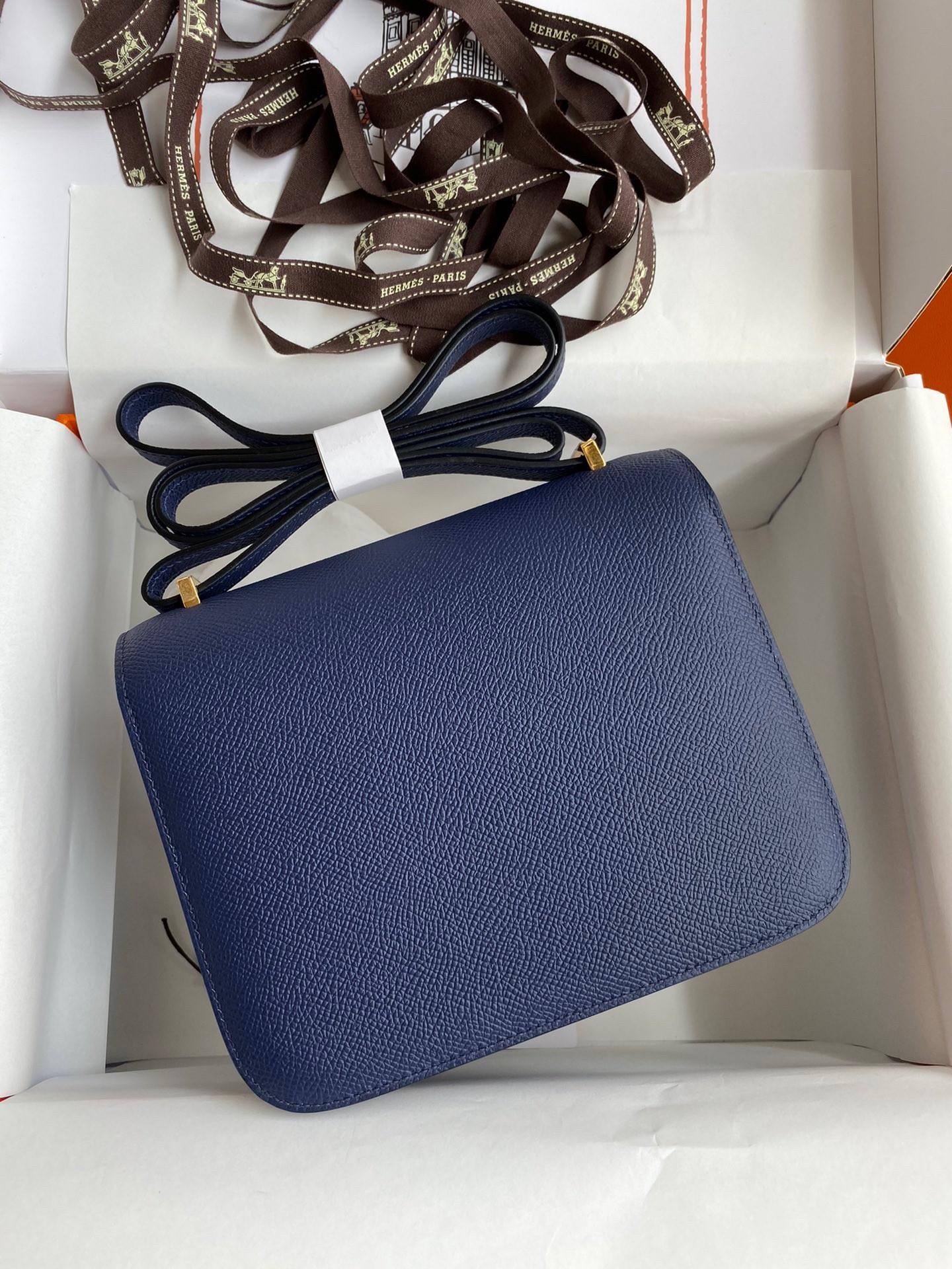 H**mes constance 18 handmade bag in blue saphir epsom calfskin