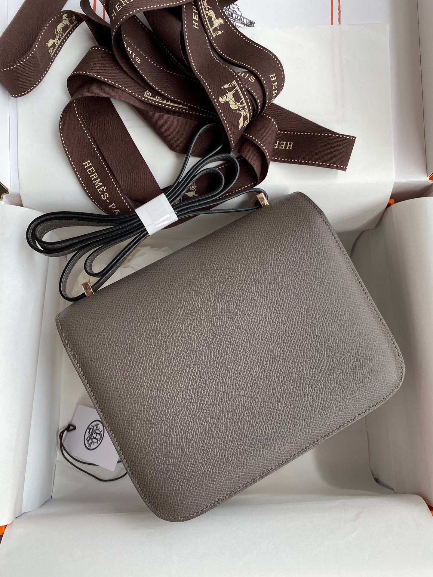H**mes constance 18 handmade bag in etain epsom calfskin