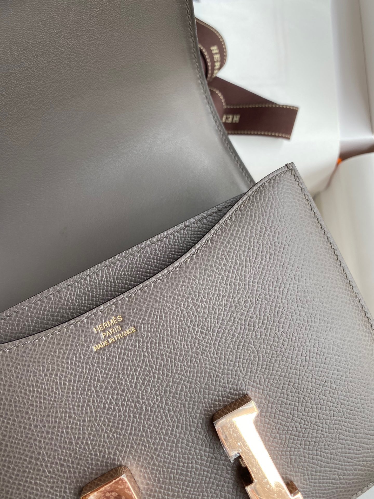 H**mes constance 18 handmade bag in etain epsom calfskin