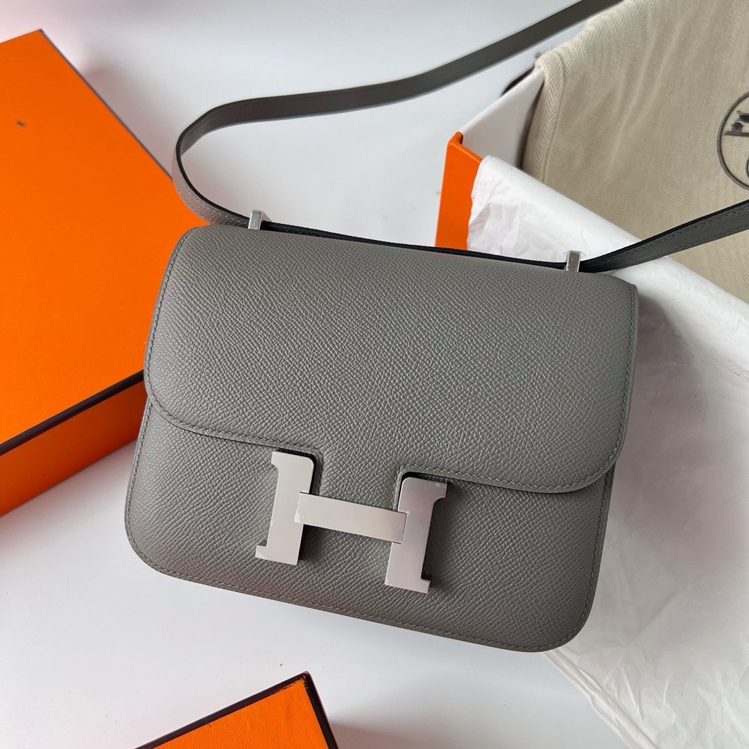 H**mes constance 18 handmade bag in gris meyer epsom calfskin