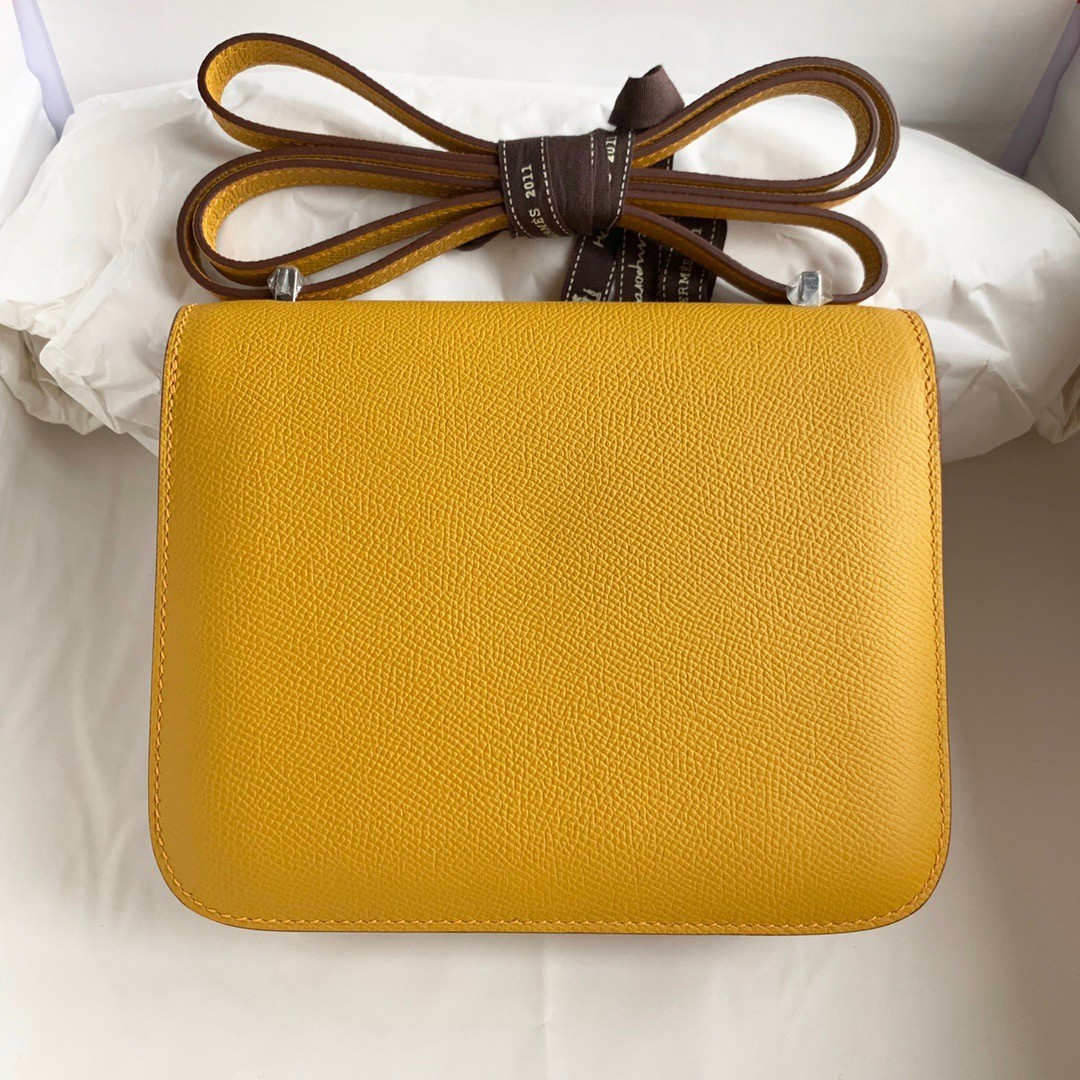 H**mes constance 18 handmade bag in jaune ambre epsom calfskin