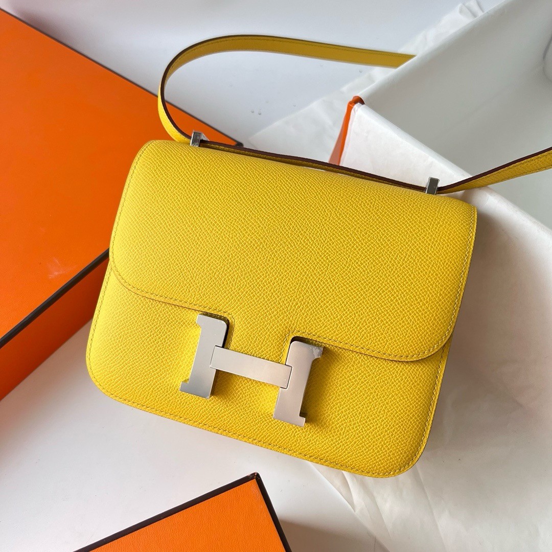 H**mes constance 18 handmade bag in jaune de naples epsom calfskin