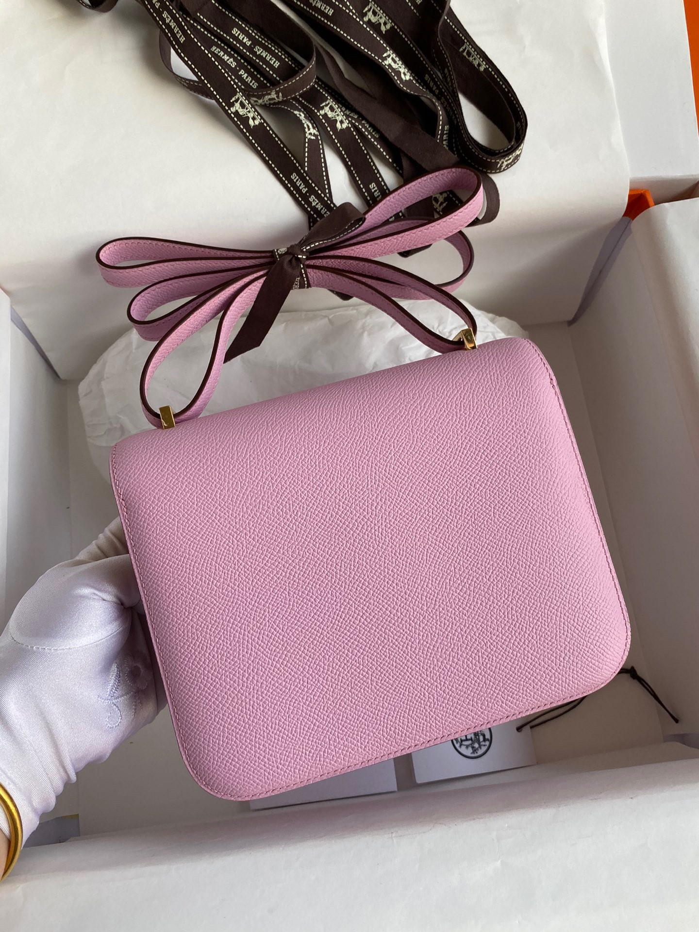 H**mes constance 18 handmade bag in mauve sylvestre epsom calfskin
