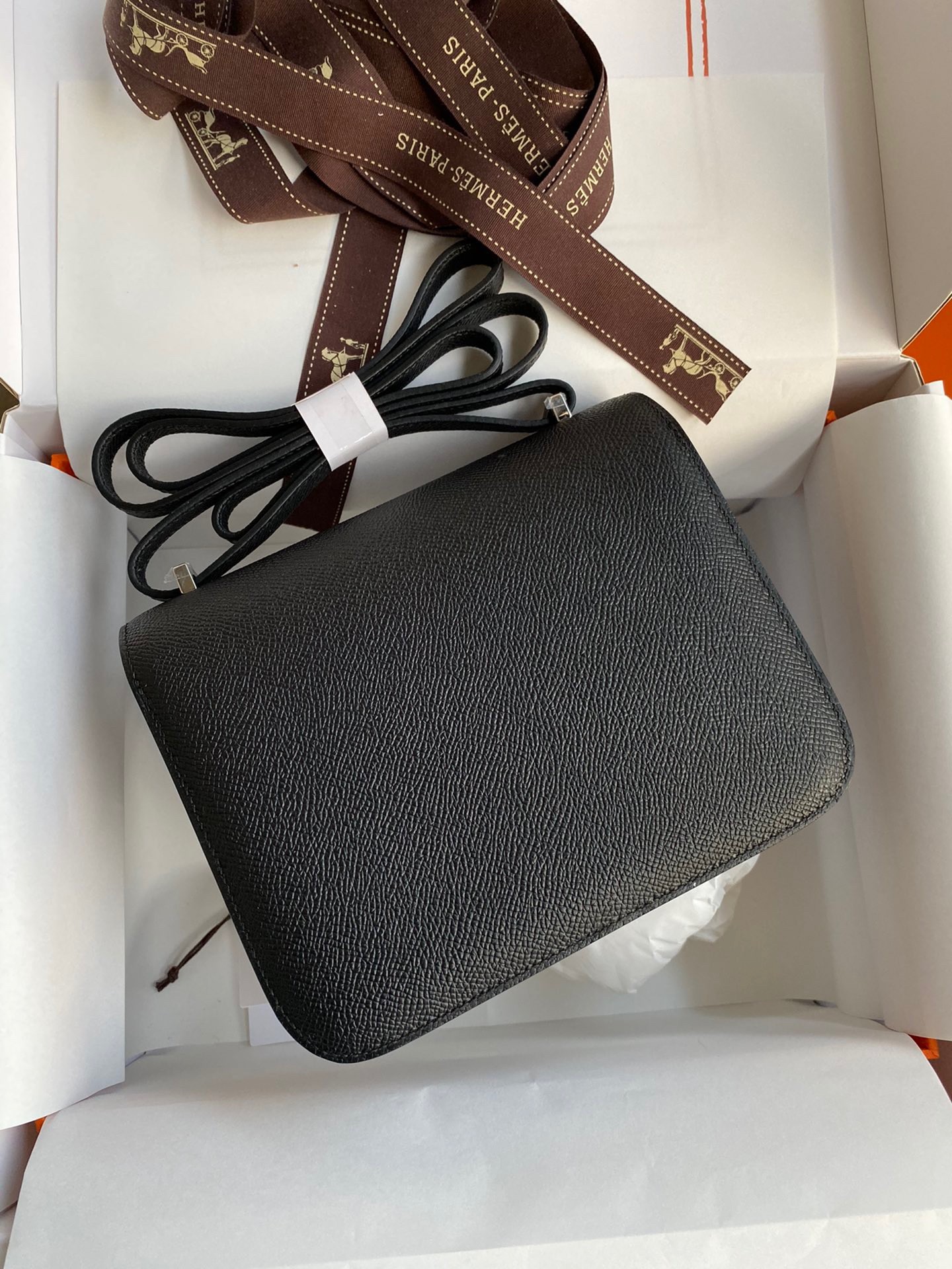 H**mes constance 18 handmade bag in black epsom calfskin