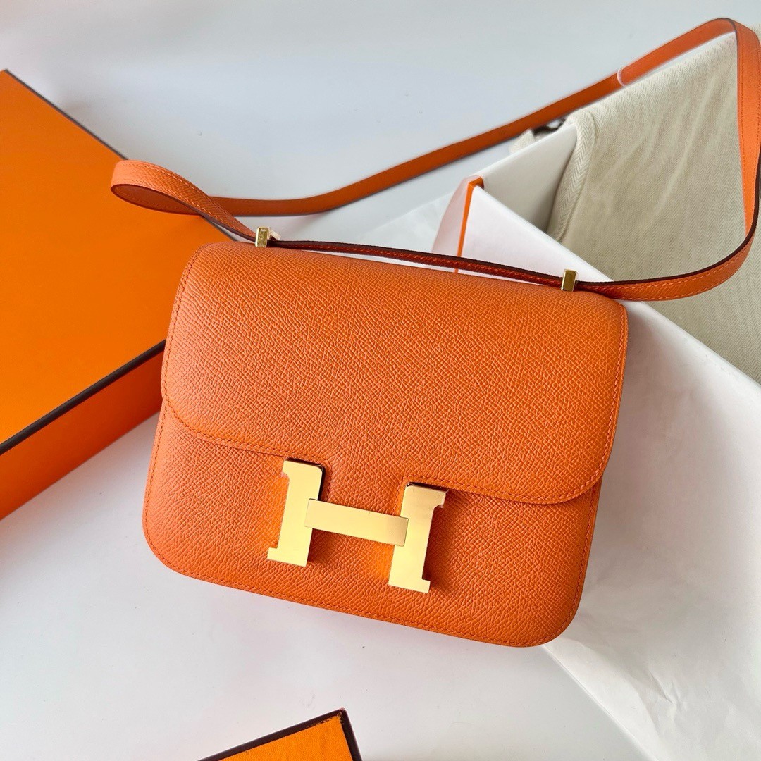 H**mes constance 18 handmade bag in orange epsom calfskin