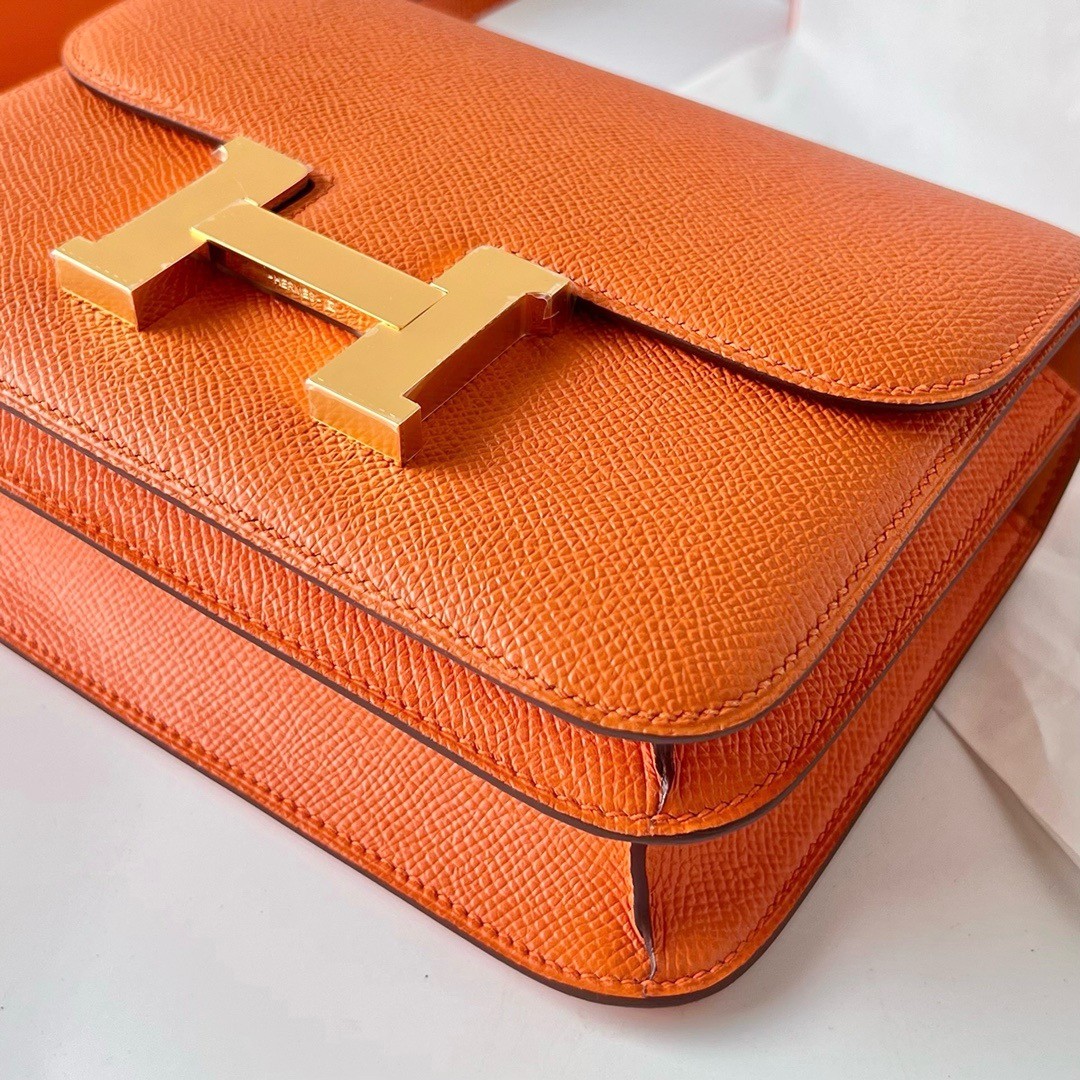 H**mes constance 18 handmade bag in orange epsom calfskin