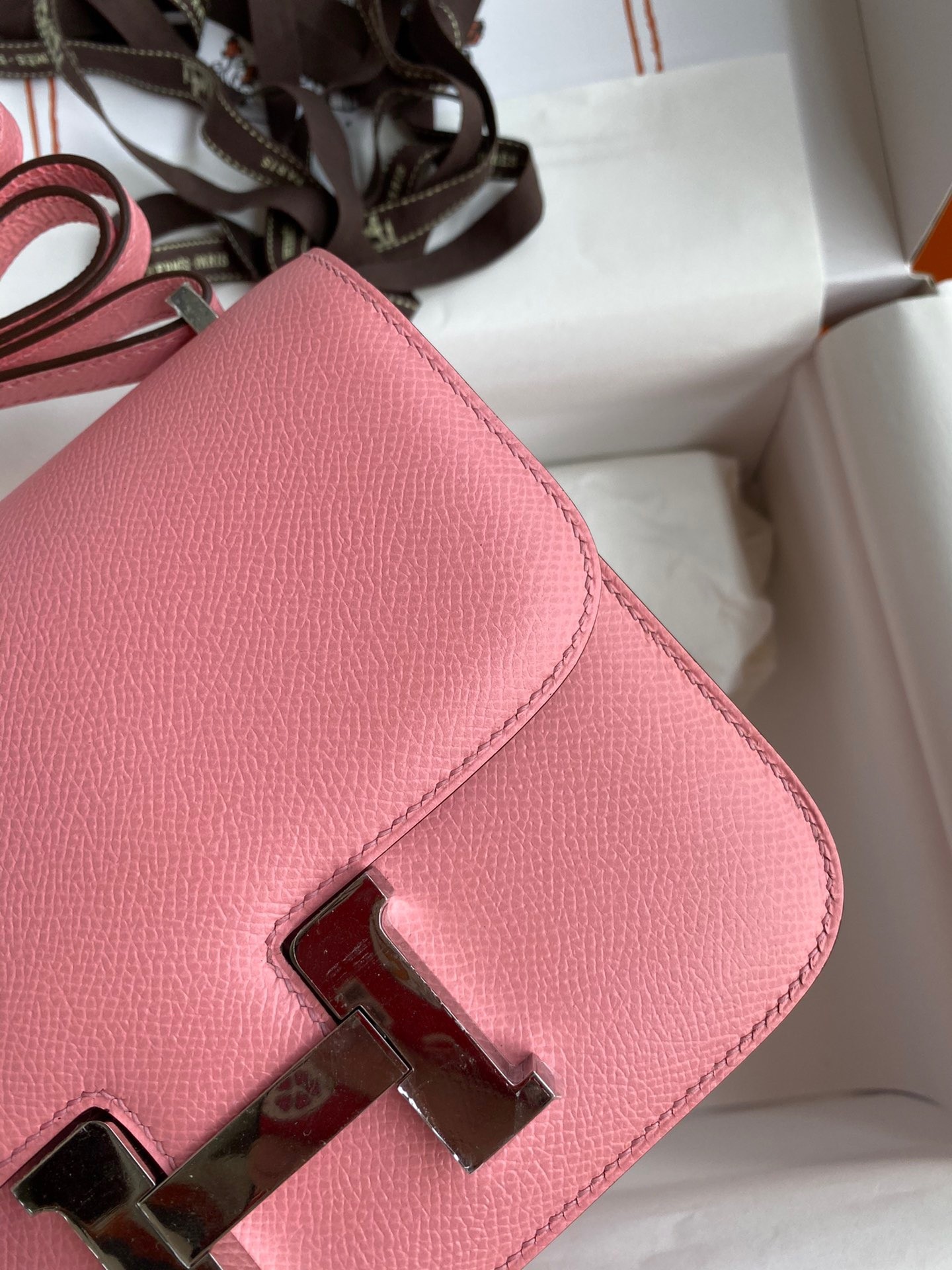 H**mes constance 18 handmade bag in rose confetti epsom calfskin