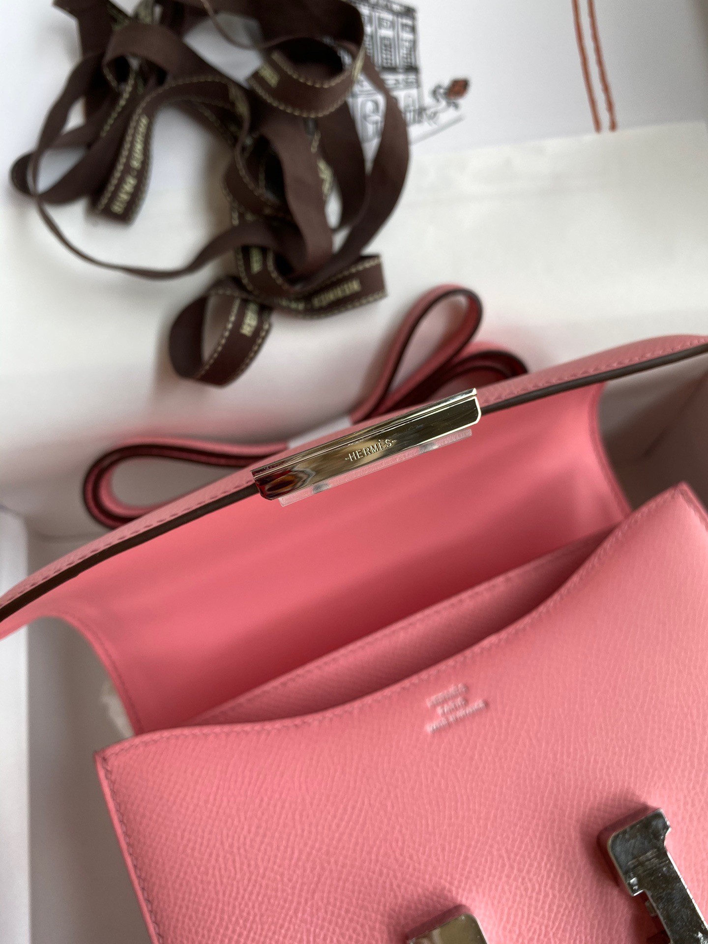 H**mes constance 18 handmade bag in rose confetti epsom calfskin
