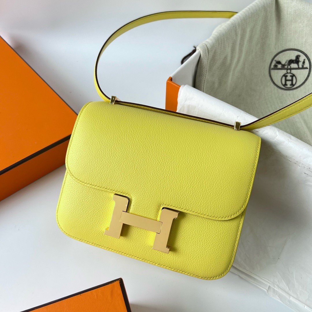 H**mes constance 18 handmade bag in lime evercolor calfskin