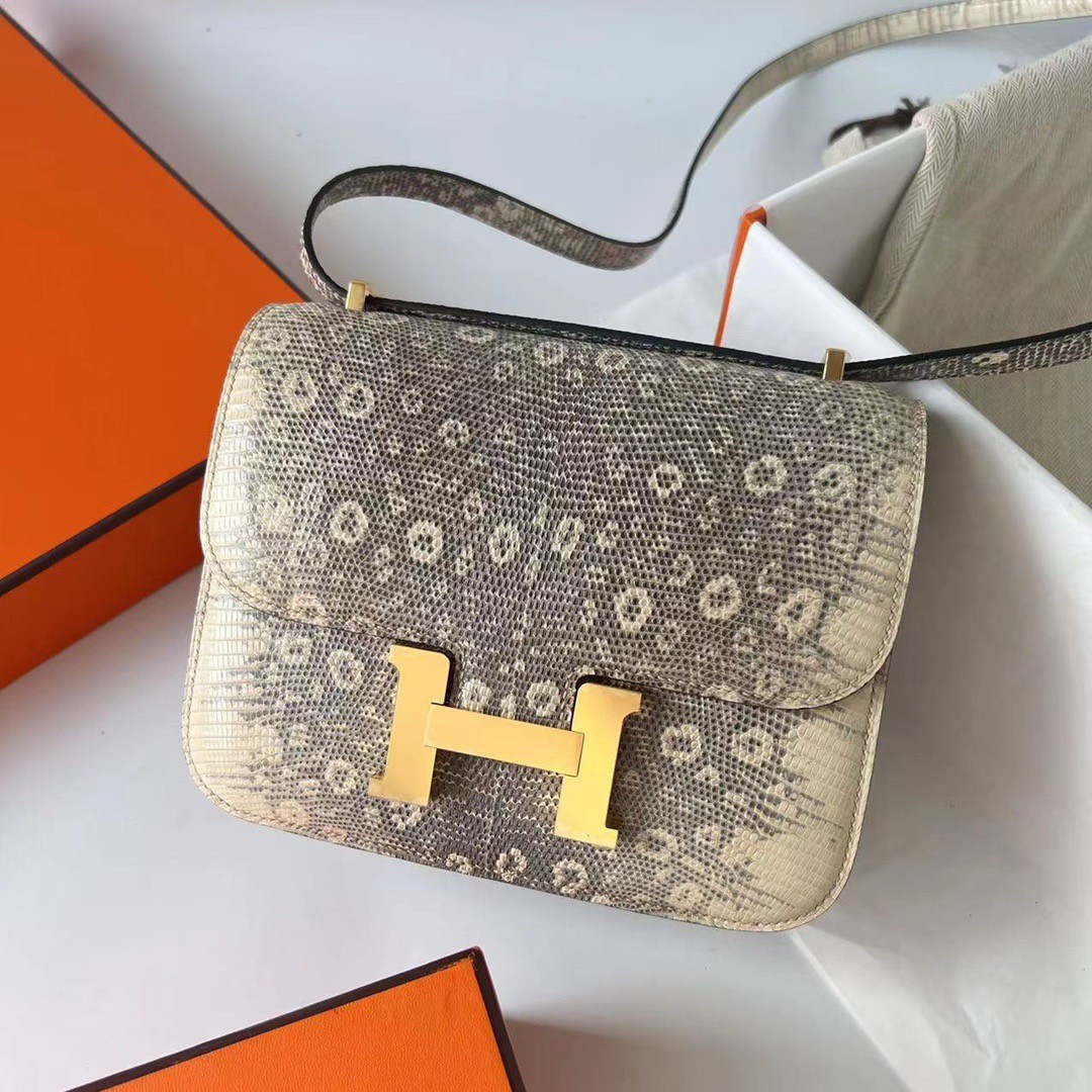 H**mes constance 18 handmade bag in natural lizard skin