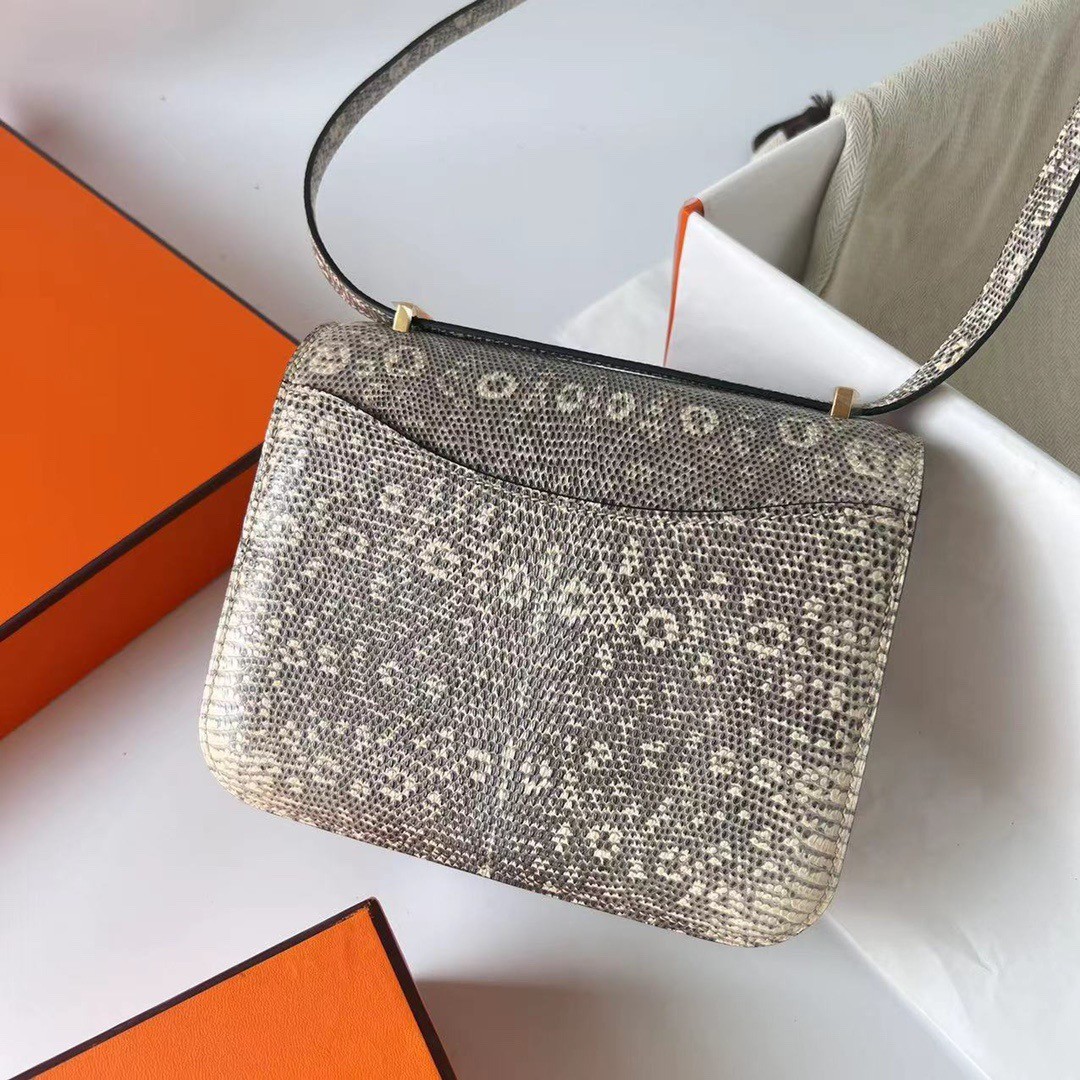 H**mes constance 18 handmade bag in natural lizard skin