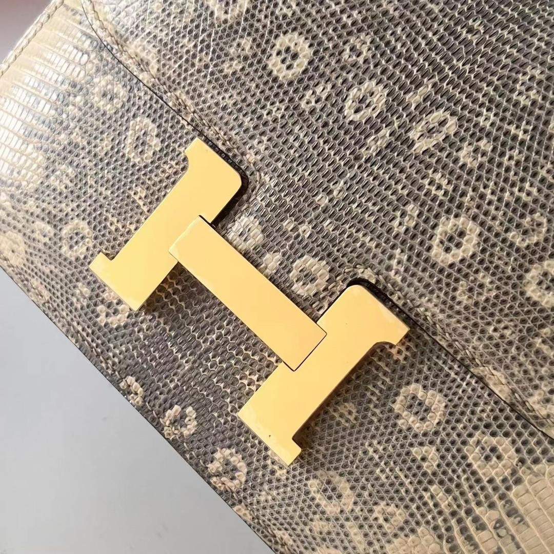 H**mes constance 18 handmade bag in natural lizard skin