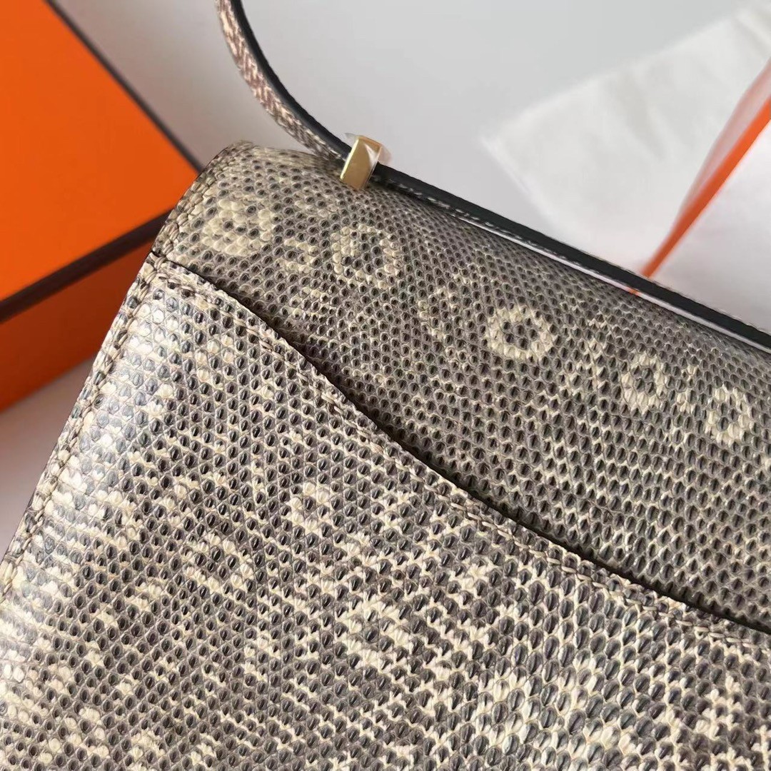 H**mes constance 18 handmade bag in natural lizard skin