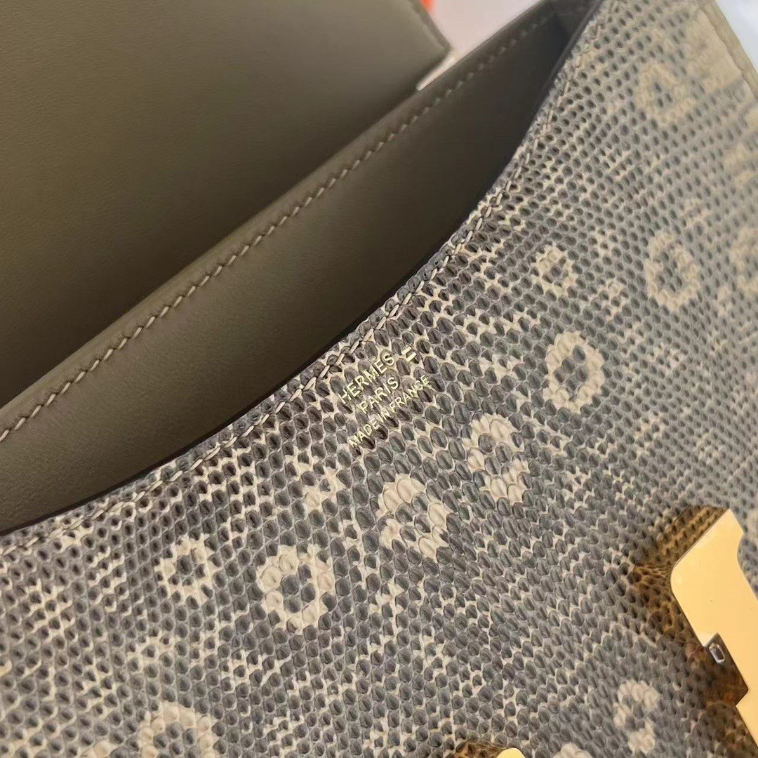 H**mes constance 18 handmade bag in natural lizard skin