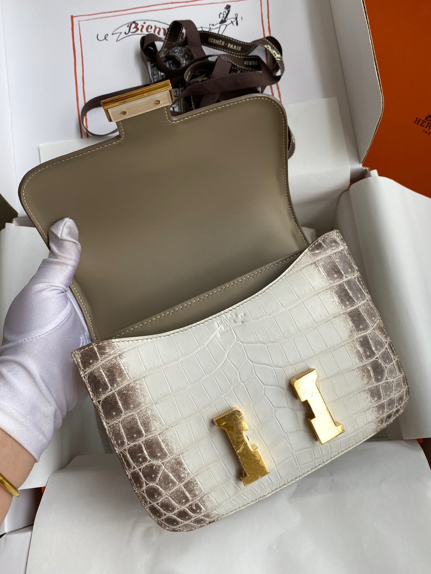 H**mes constance 18 handmade bag in himalaya crocodile niloticus skin