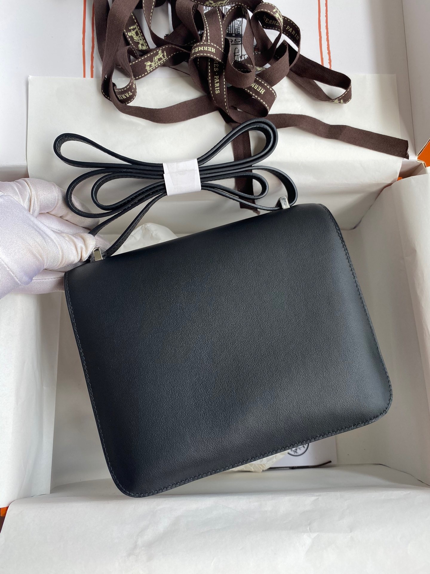 H**mes constance 18 handmade bag in black swift calfskin