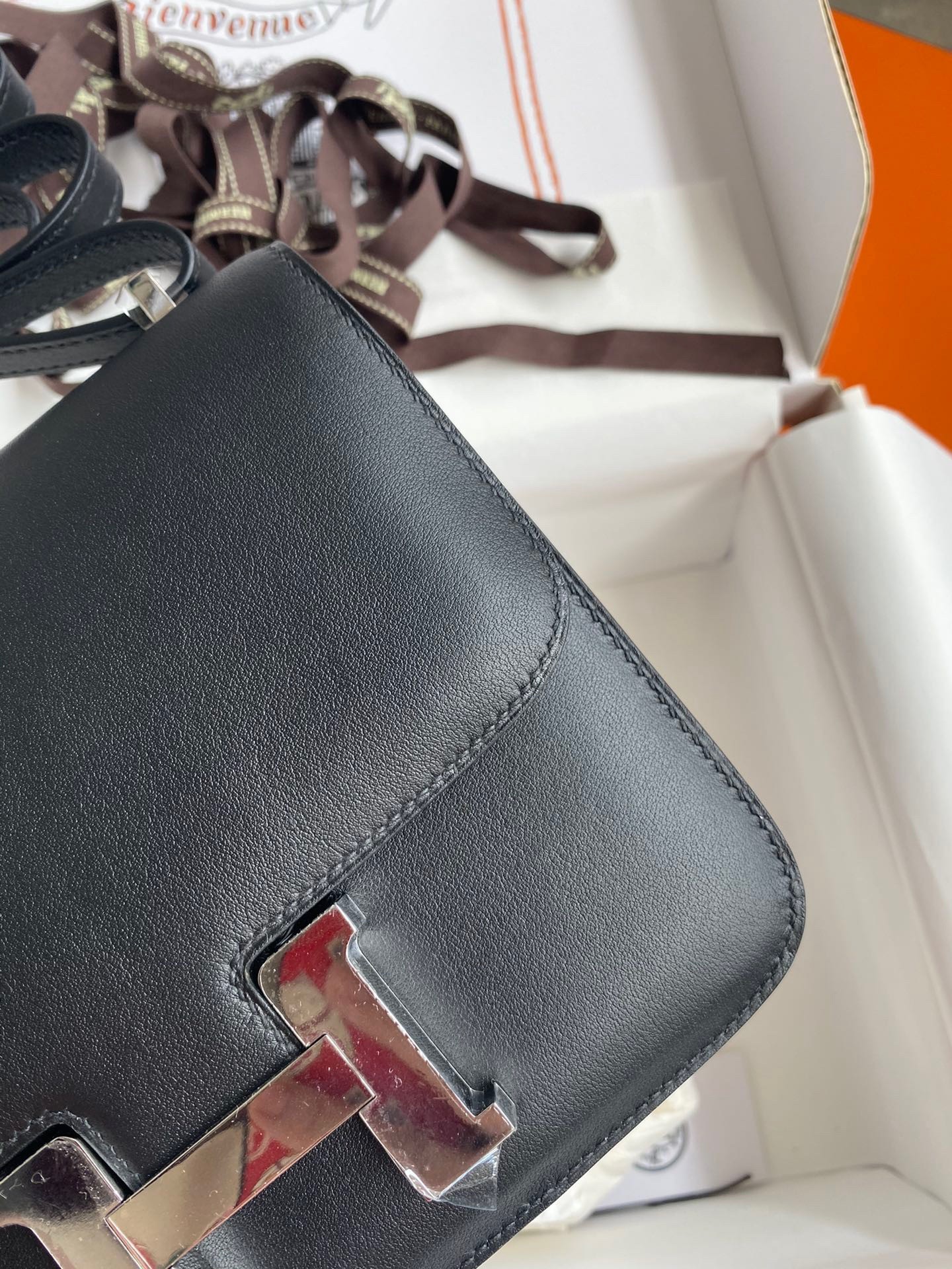 H**mes constance 18 handmade bag in black swift calfskin