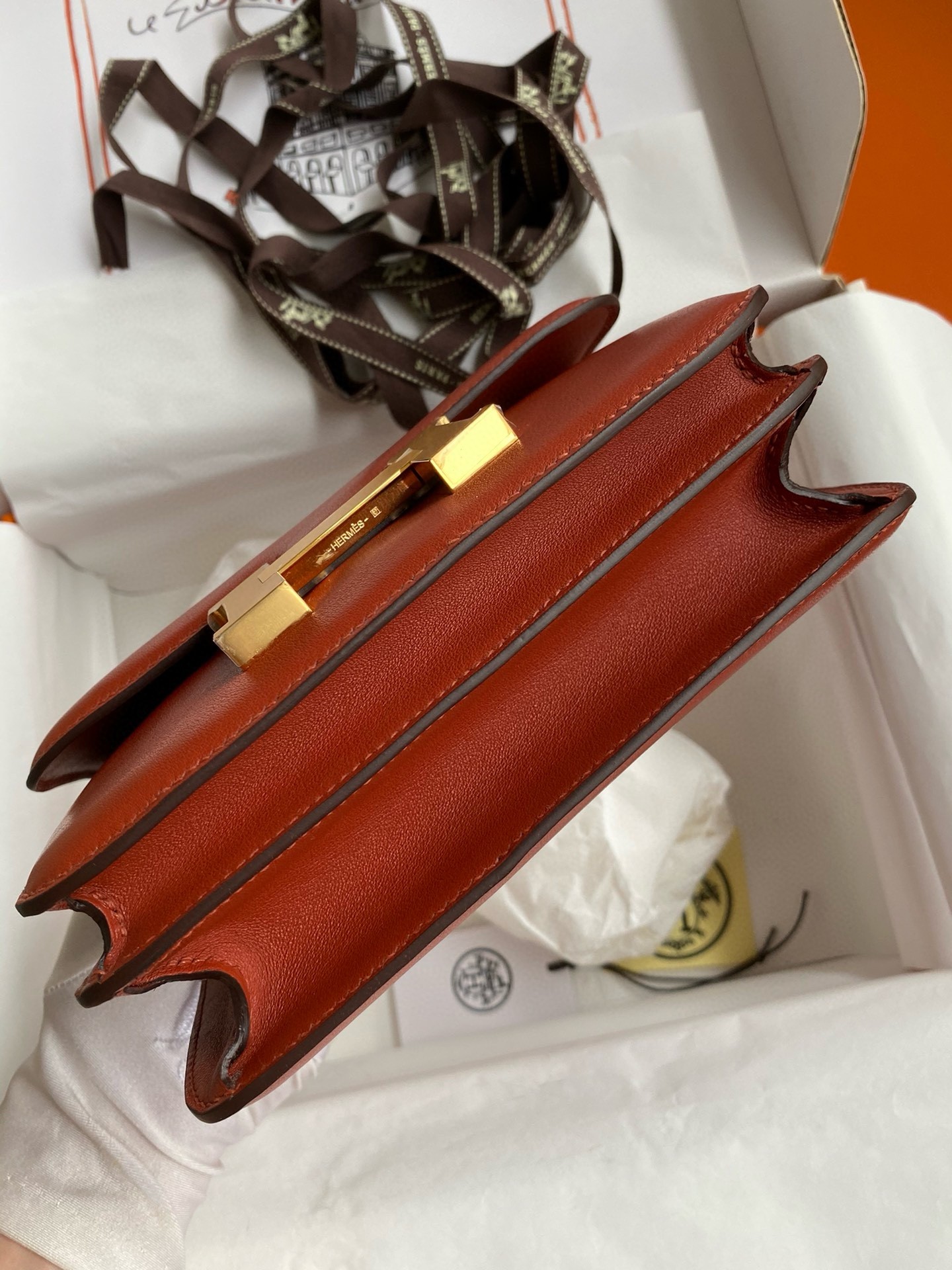 H**mes constance 18 handmade bag in sienna swift calfskin