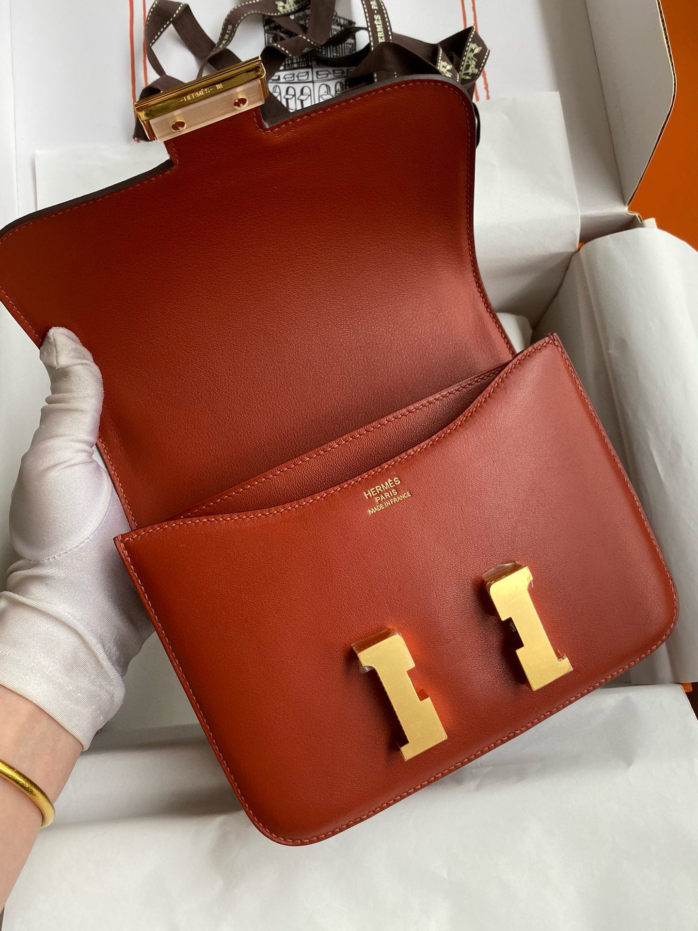 H**mes constance 18 handmade bag in sienna swift calfskin