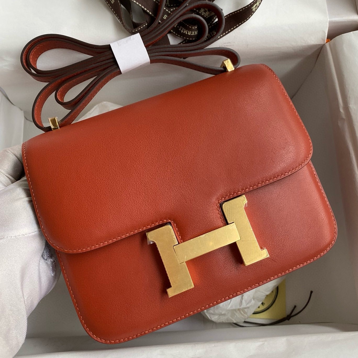 H**mes constance 18 handmade bag in sienna swift calfskin