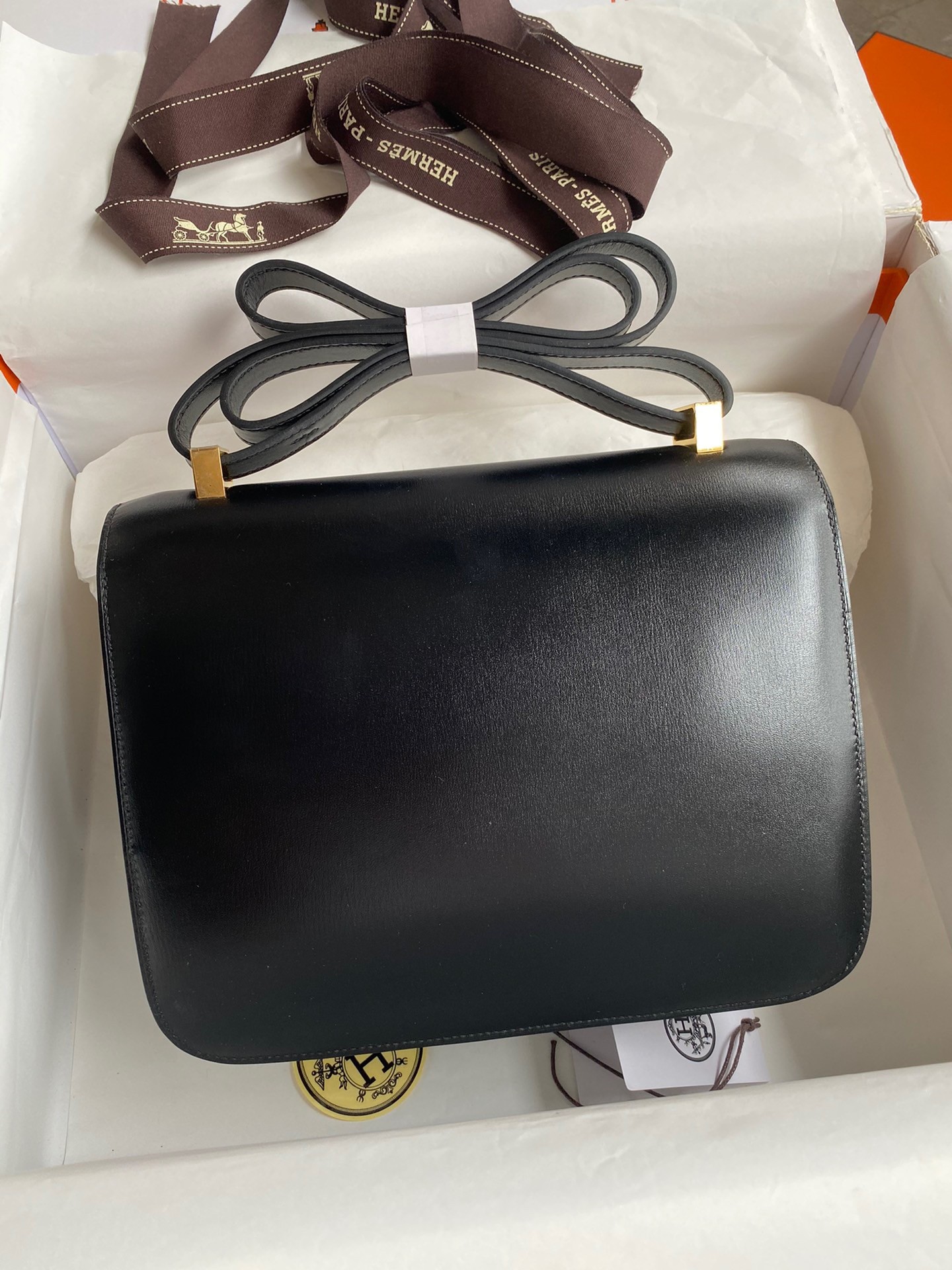 H**mes constance 24 handmade bag in black box calfskin
