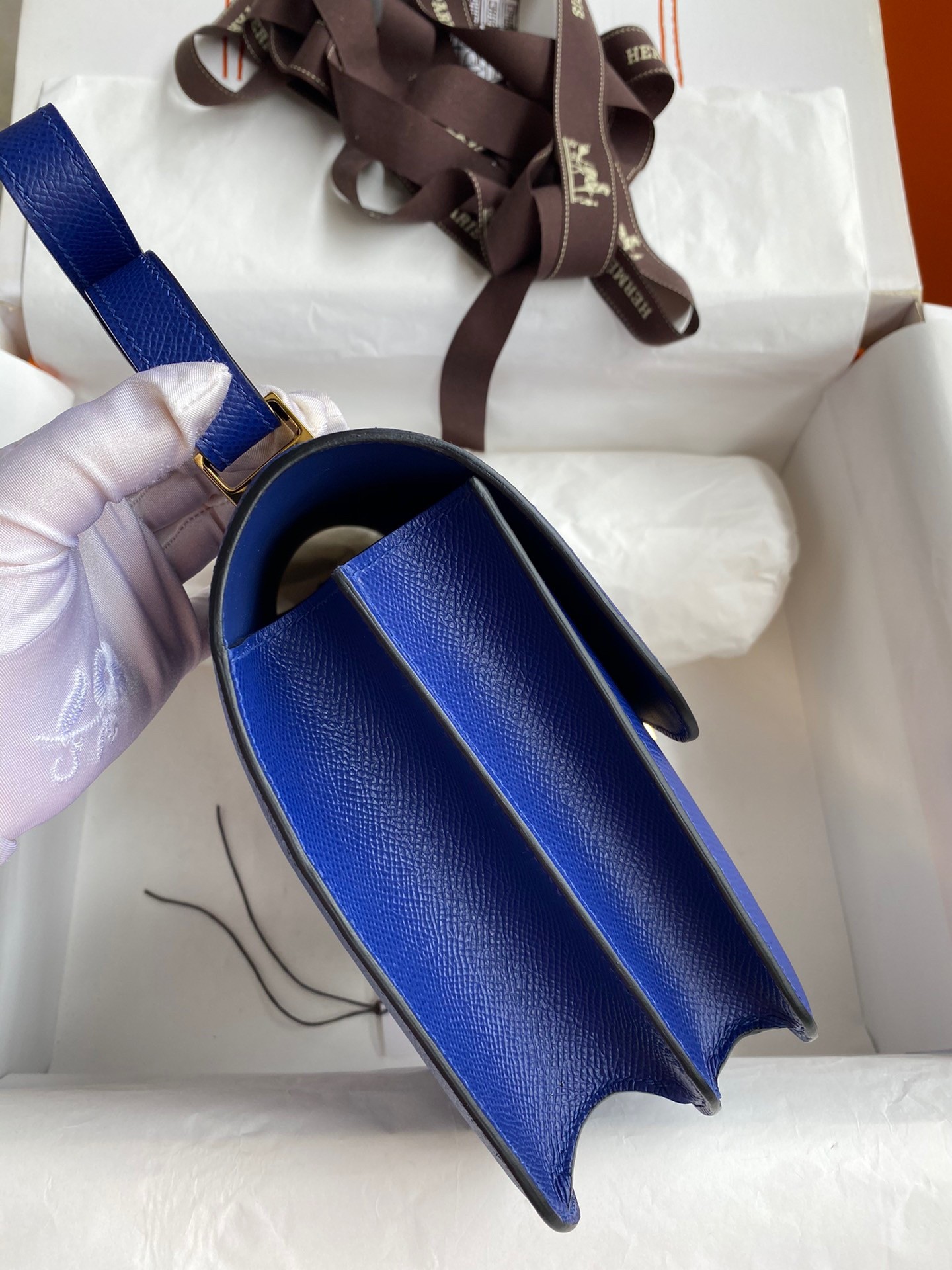 H**mes constance 24 handmade bag in blue electric epsom calfskin
