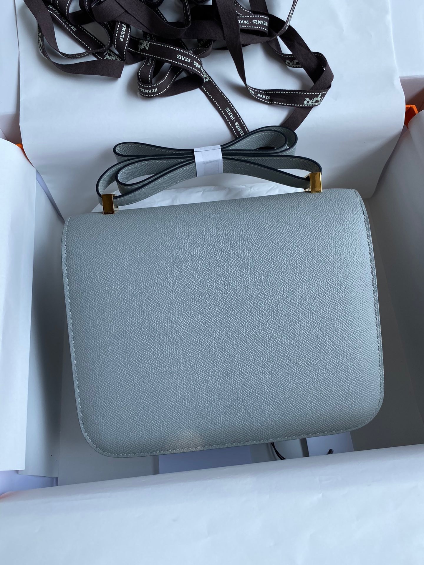 H**mes constance 24 handmade bag in blue lin epsom calfskin