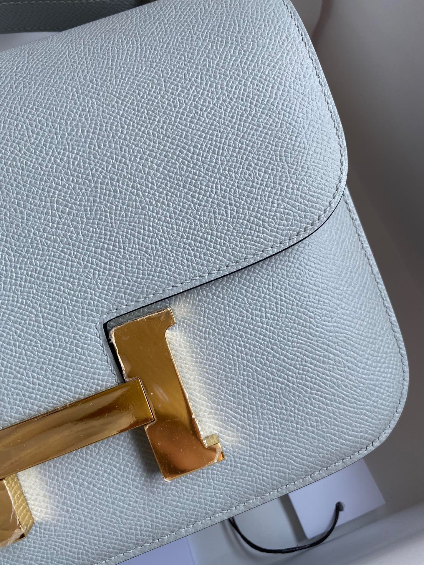 H**mes constance 24 handmade bag in blue lin epsom calfskin