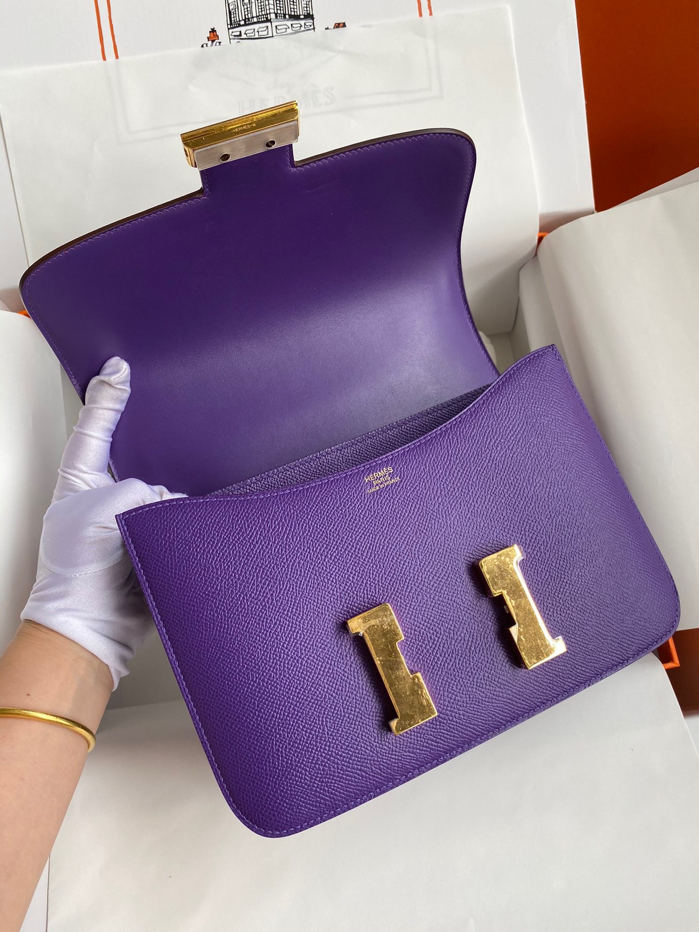 H**mes constance 24 handmade bag in crocus epsom calfskin