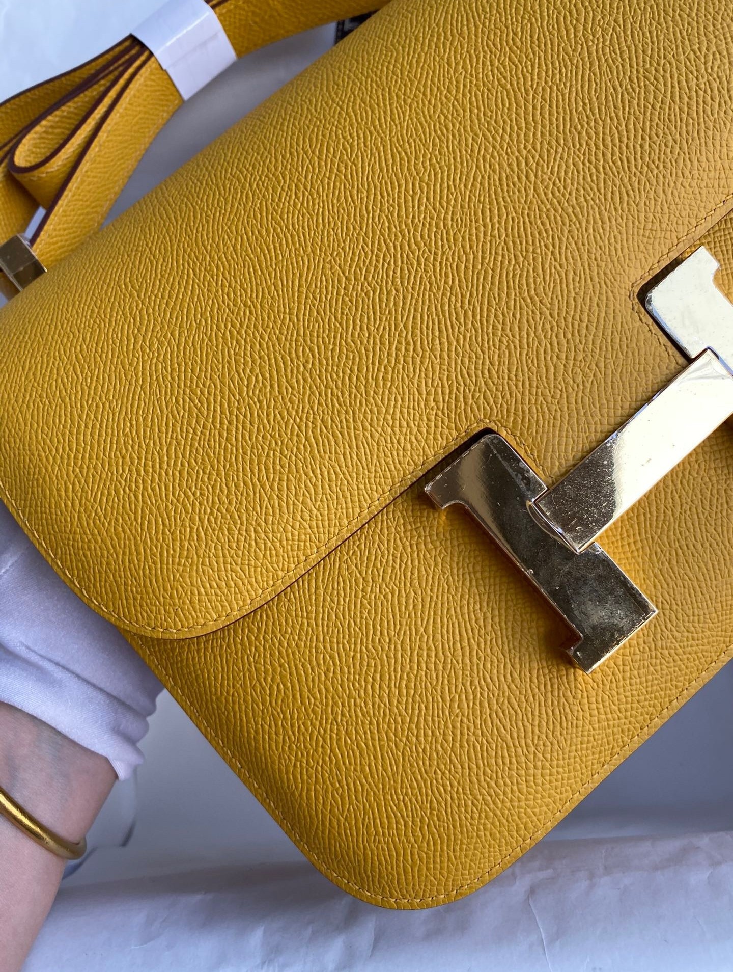 H**mes constance 24 handmade bag in jaune ambre epsom calfskin