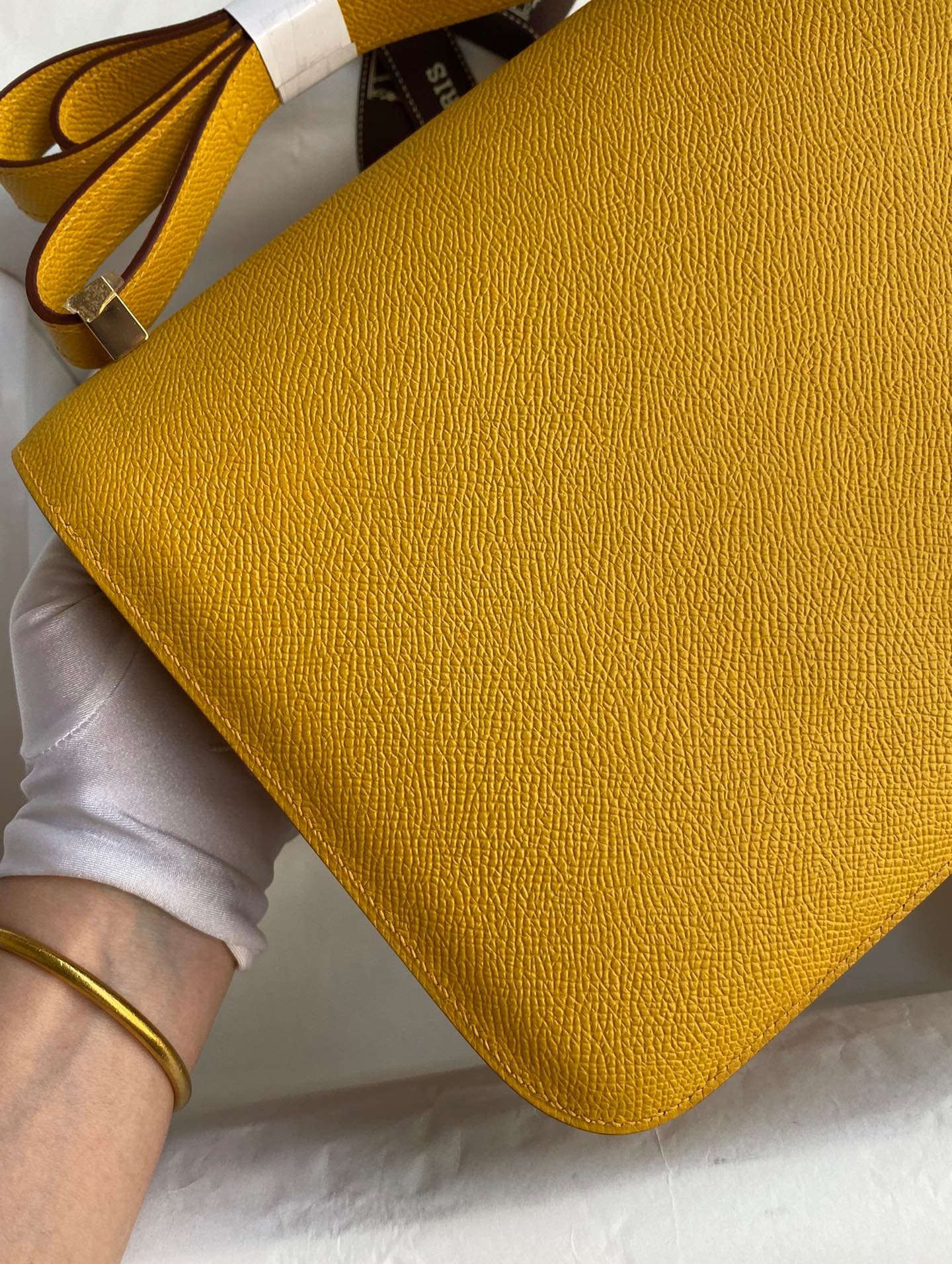 H**mes constance 24 handmade bag in jaune ambre epsom calfskin
