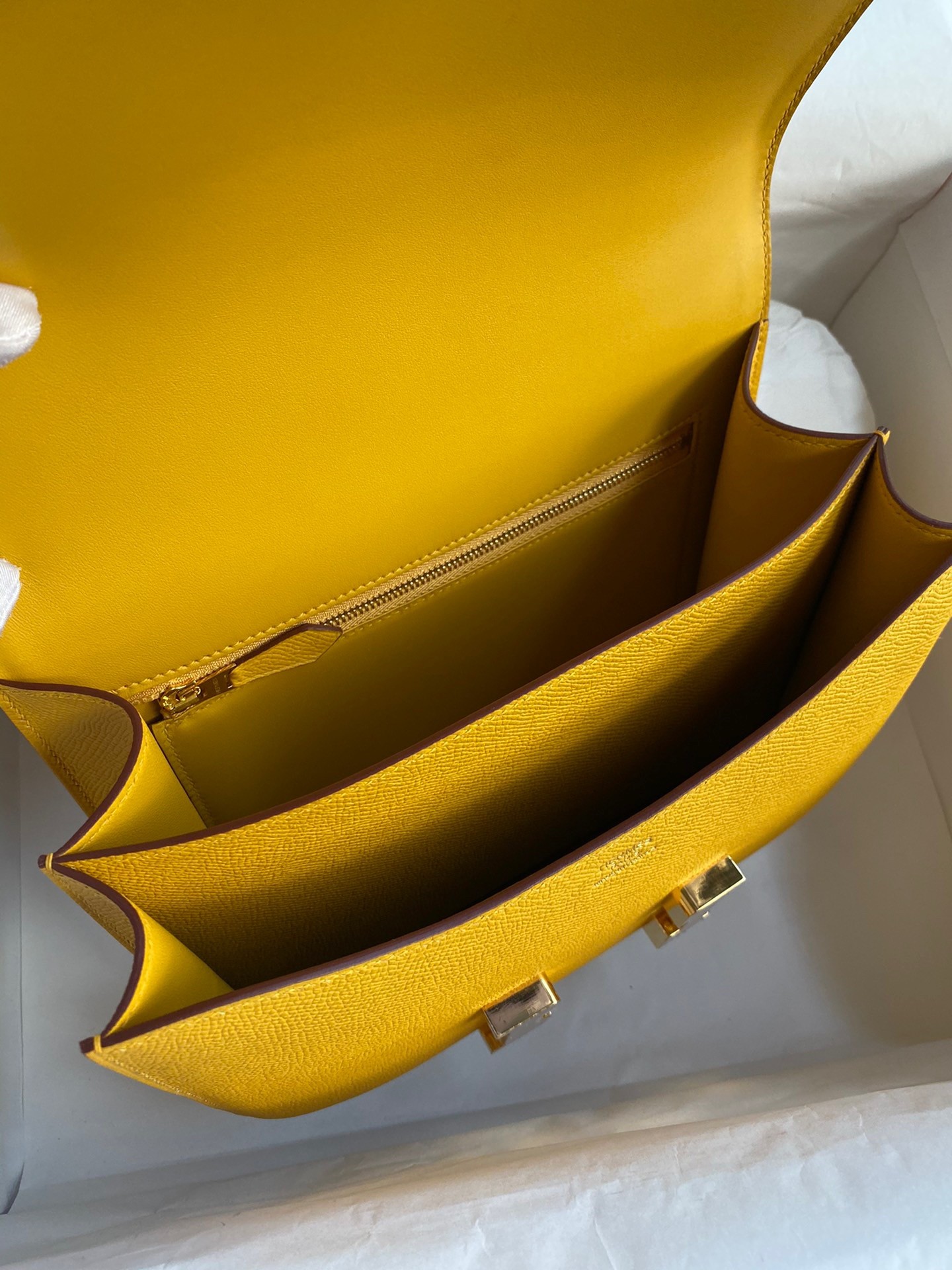H**mes constance 24 handmade bag in jaune ambre epsom calfskin