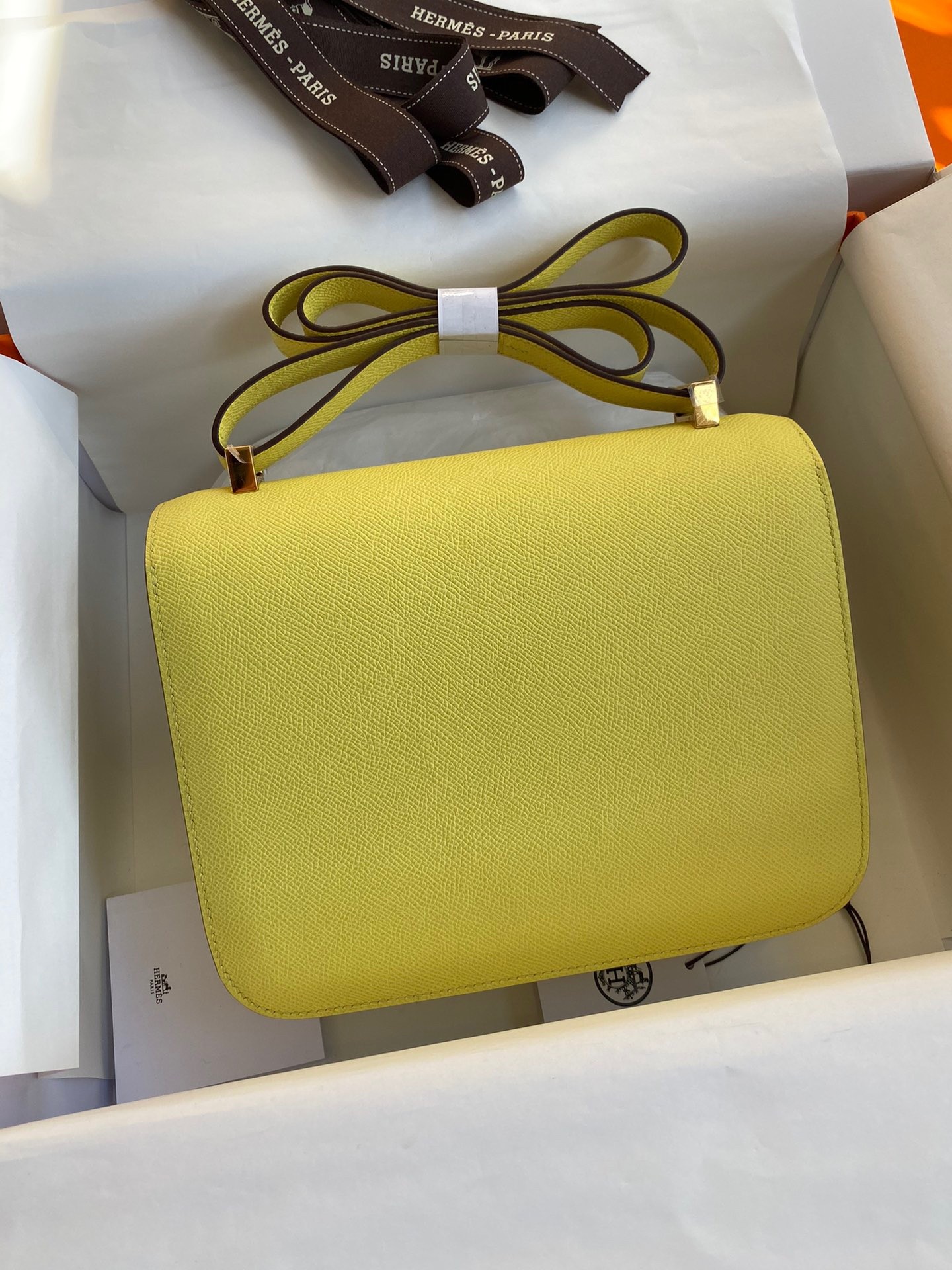 H**mes constance 24 handmade bag in lime epsom calfskin