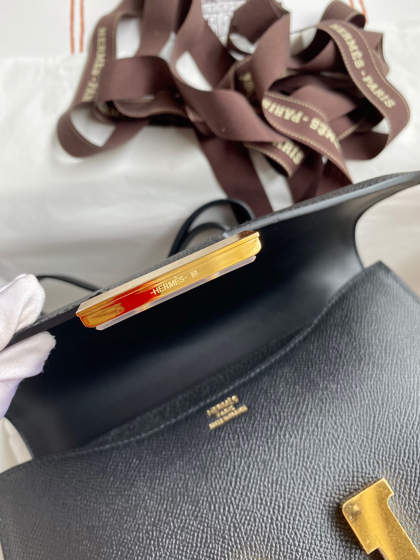 H**mes constance 24 handmade bag in black epsom calfskin