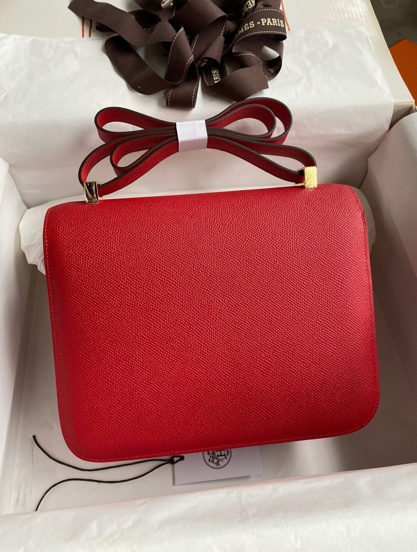 H**mes constance 24 handmade bag in red epsom calfskin