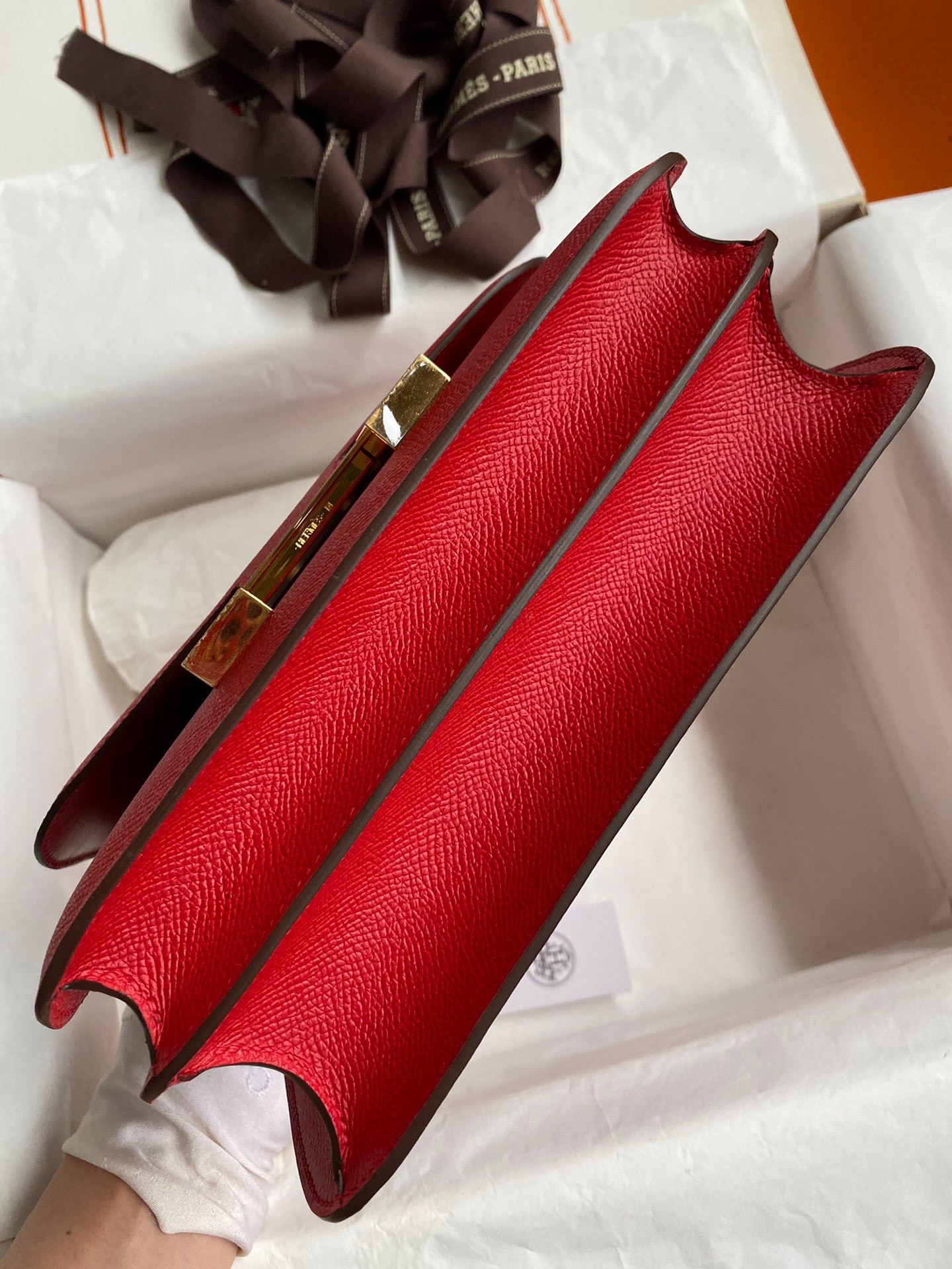 H**mes constance 24 handmade bag in red epsom calfskin