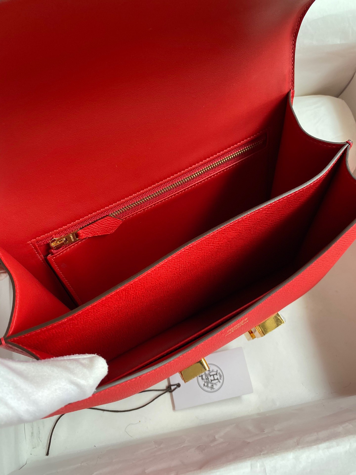 H**mes constance 24 handmade bag in red epsom calfskin