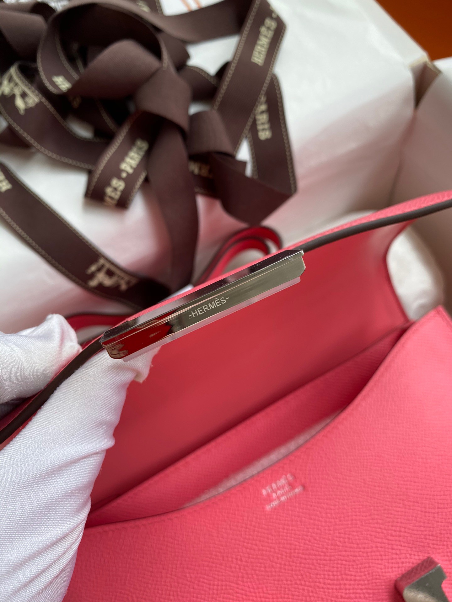 H**mes constance 24 handmade bag in rose lipstick epsom calfskin