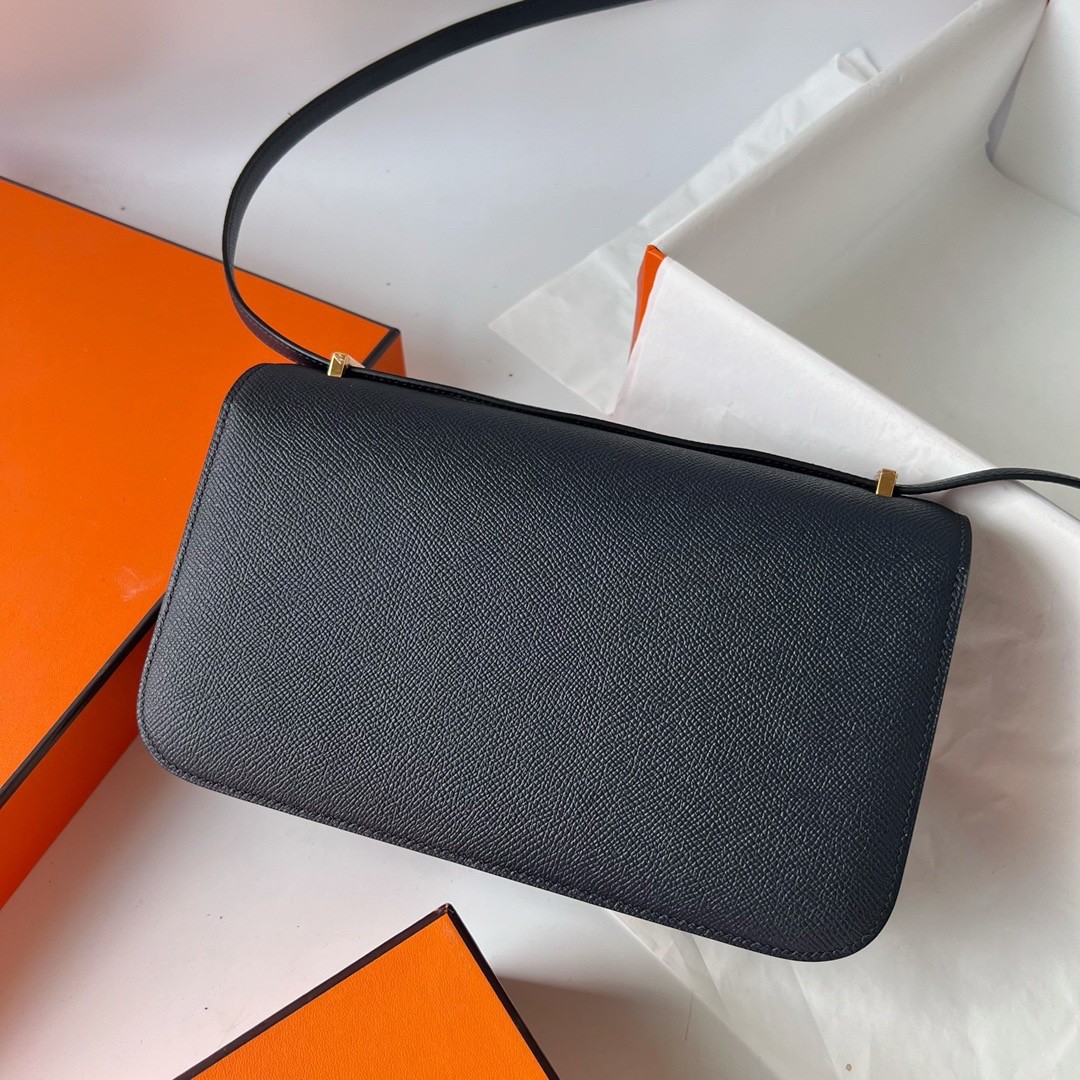 H**mes constance elan handmade bag in black epsom calfskin
