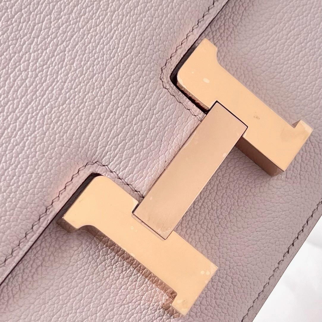 H**mes constance 1-18 mirror bag in mauve pale chevre mysore leather