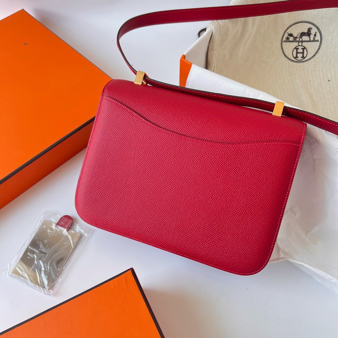 H**mes constance 1-24 mirror bag in red epsom calfskin